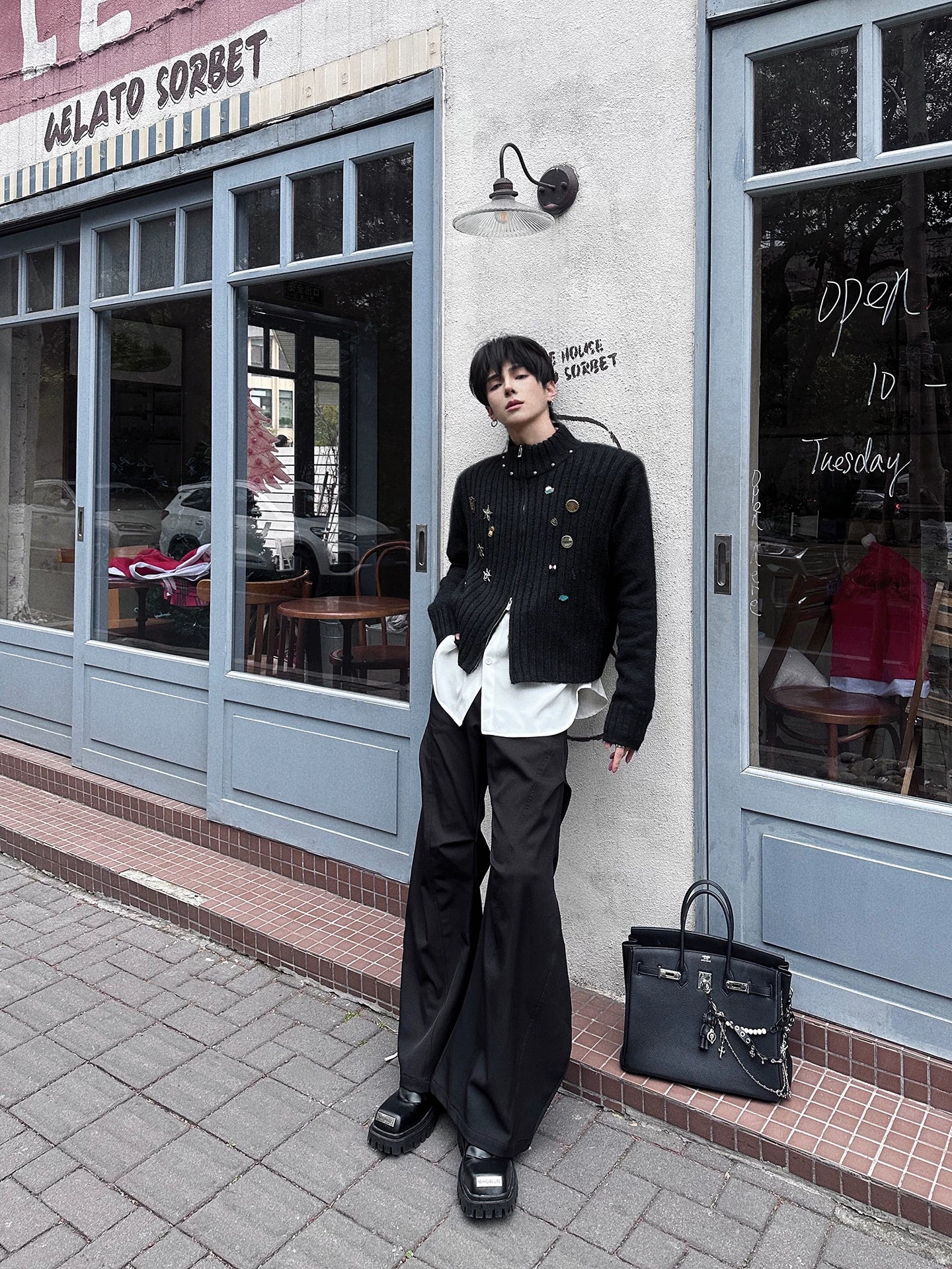 Pinfall Monogram Ribbed Zip Cardigan