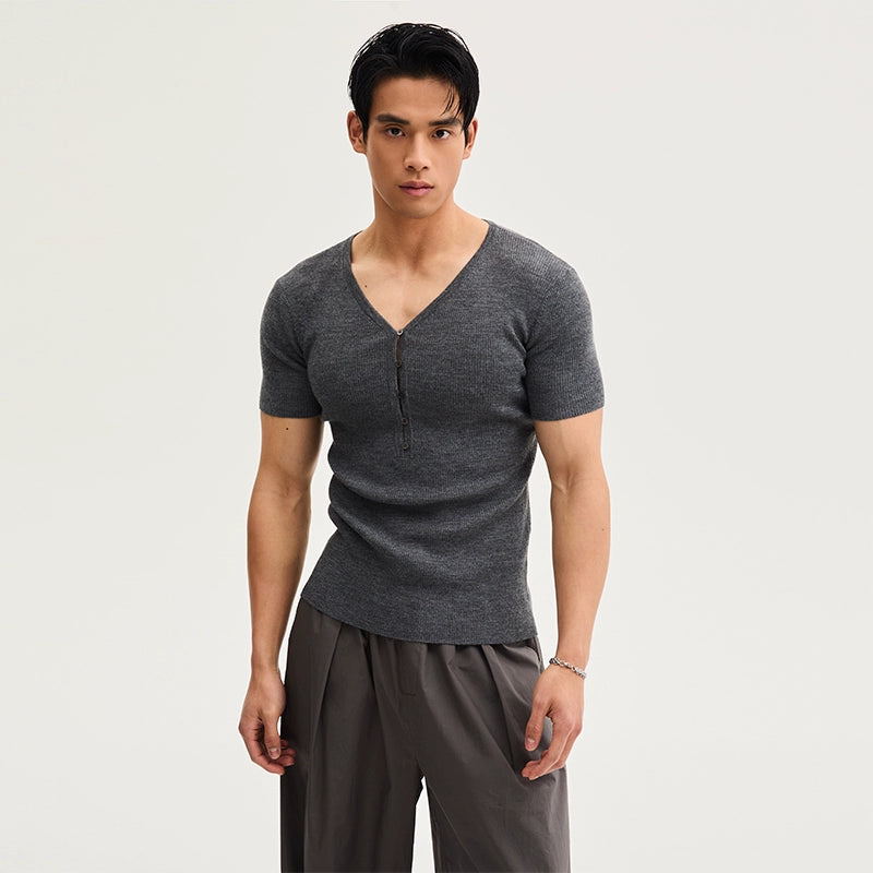Ribline Deep V Button Tee