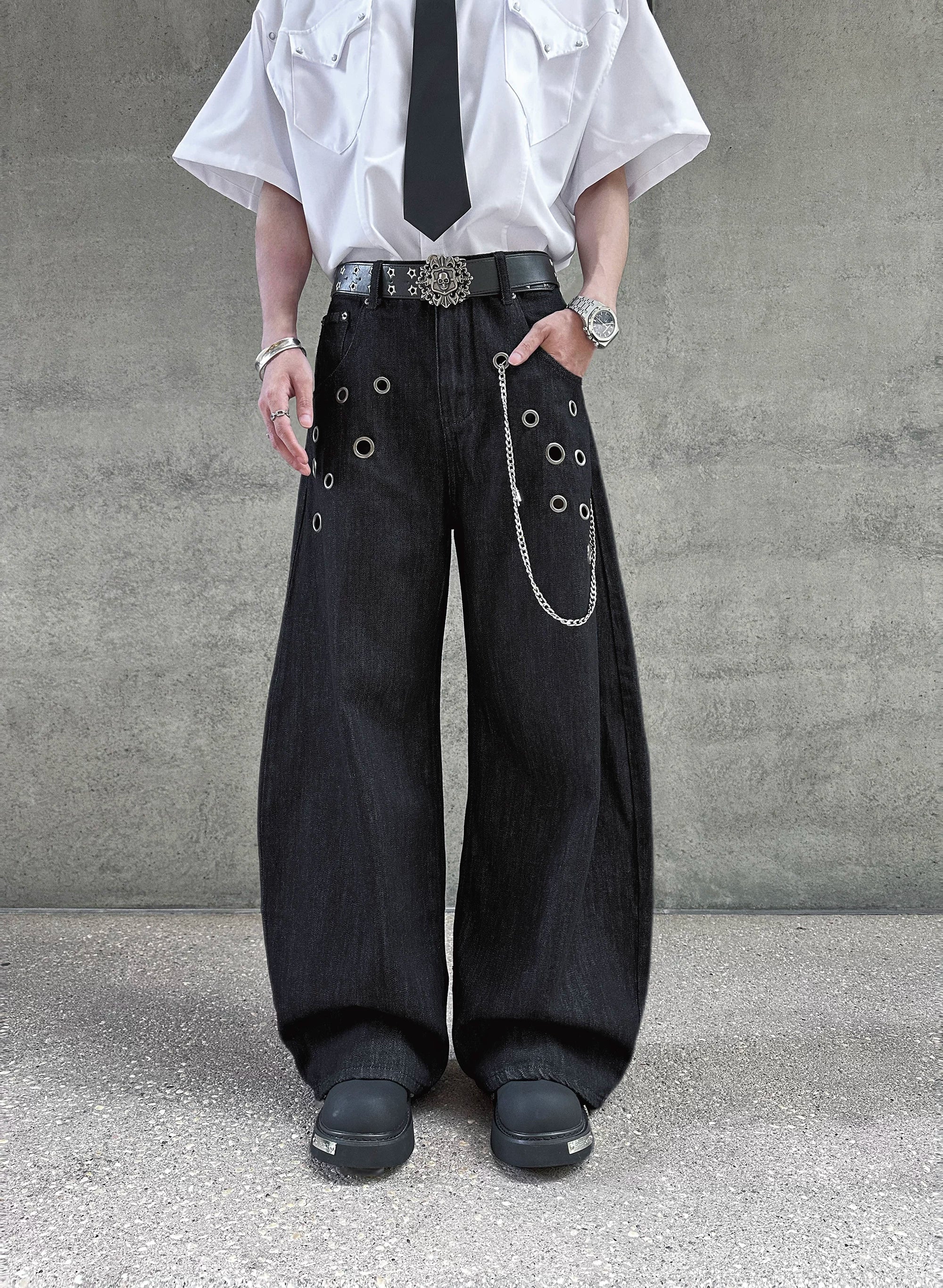 Helix Chain Void-Grommet Denim Jeans