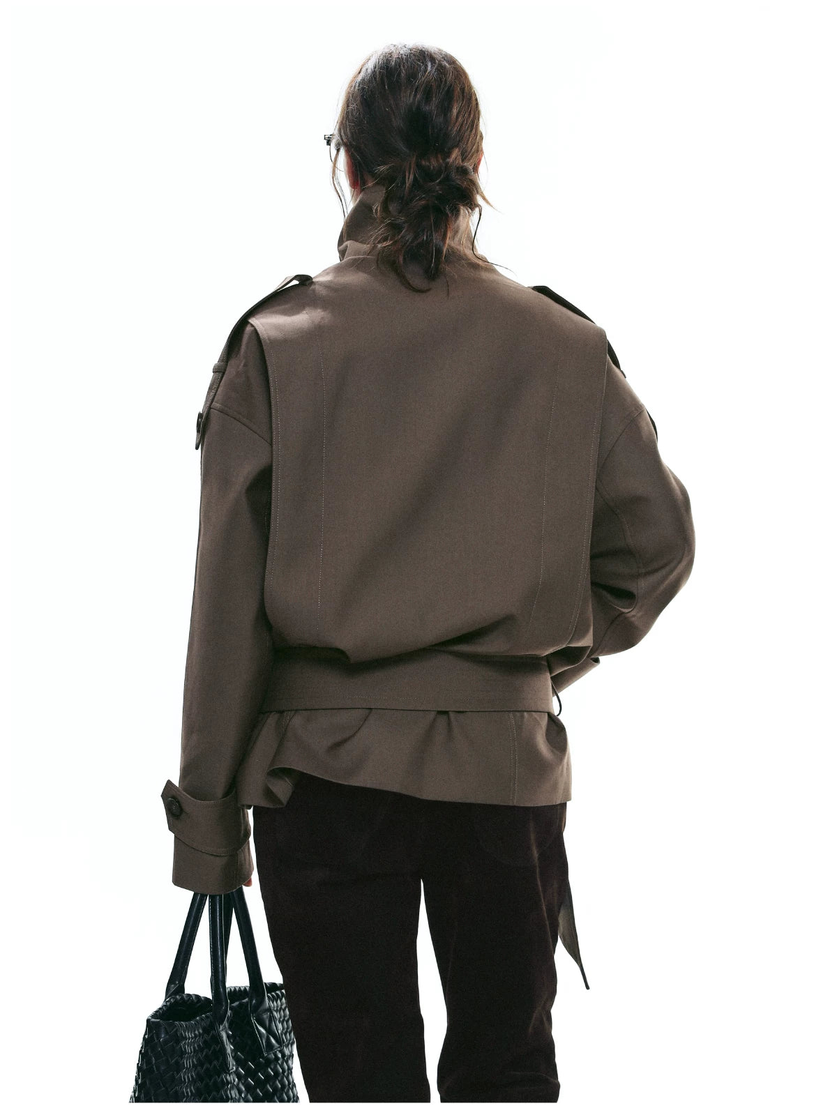 Draped Collar Belted Trench Jacket