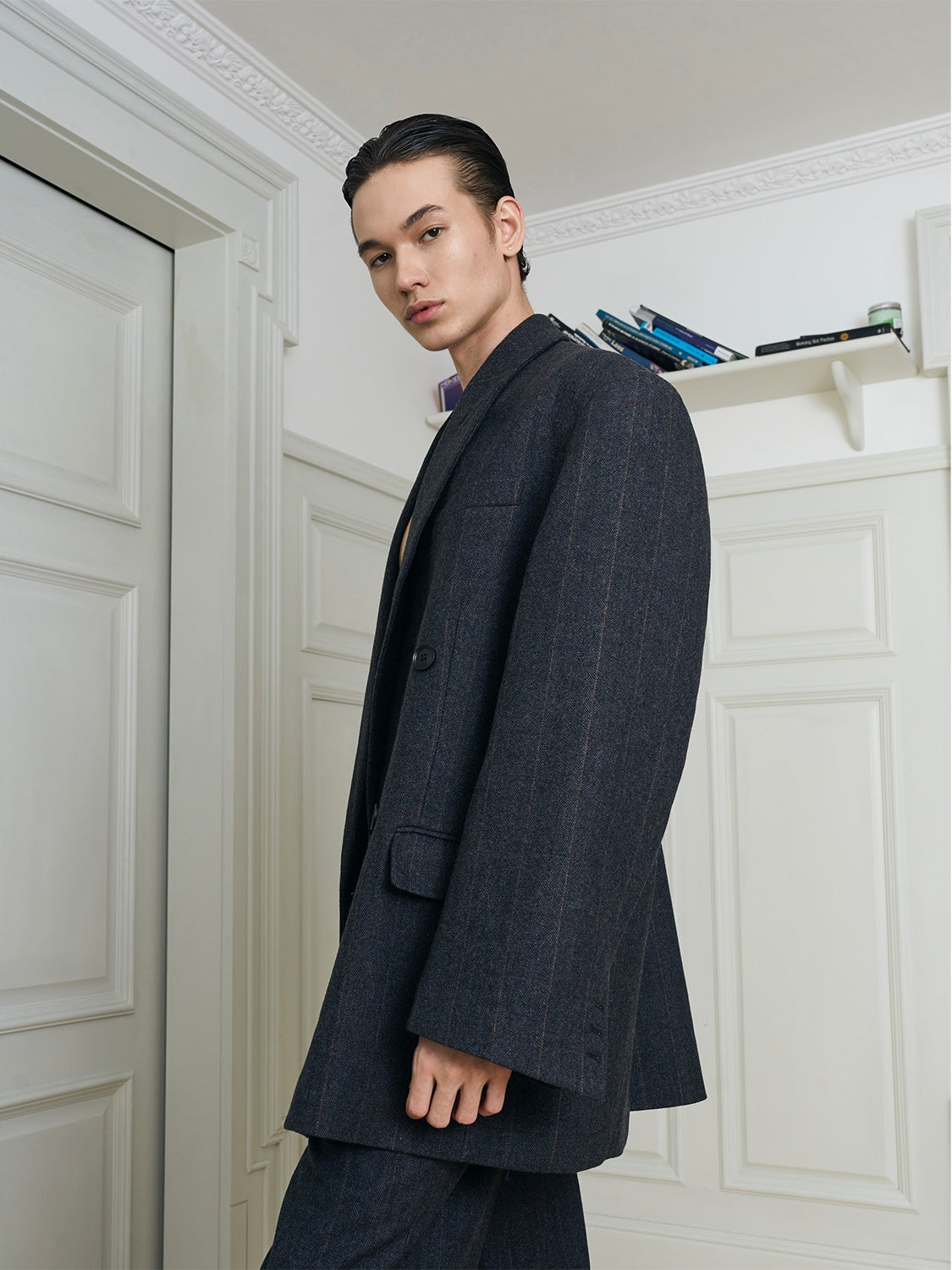 Oversized Charcoal Double-Breasted Suit and Wide-Leg Trousers Setup