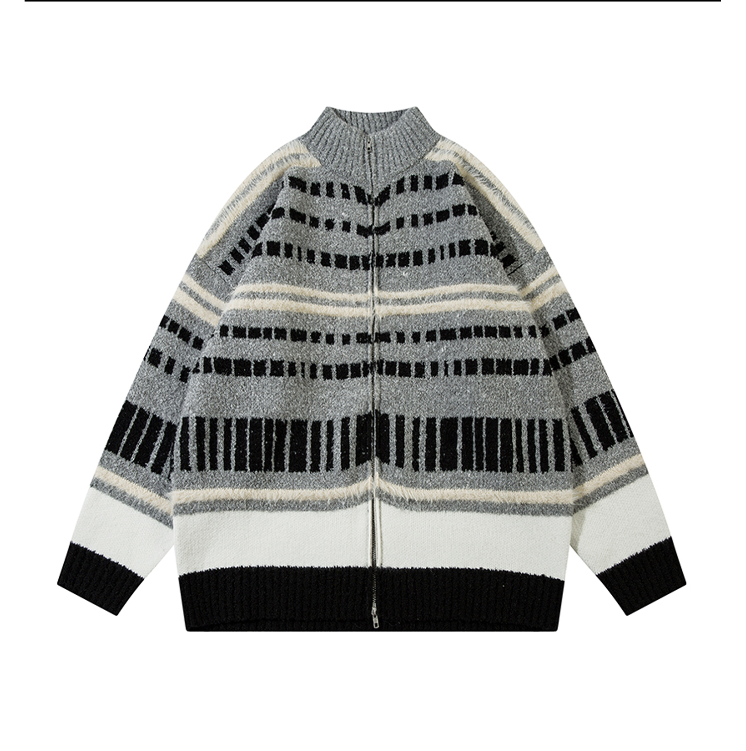 Metro Lines Fuzzy Zip Knit Sweater