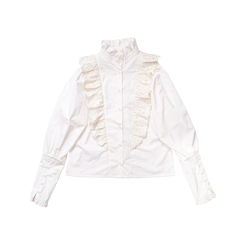 Victorian High Neck Lace Ruffle Blouse