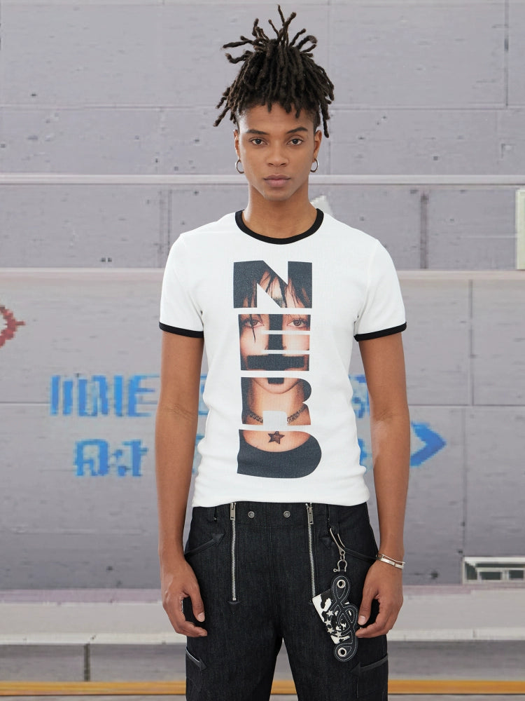 Ringer Tee with Photo Collage Graphic
