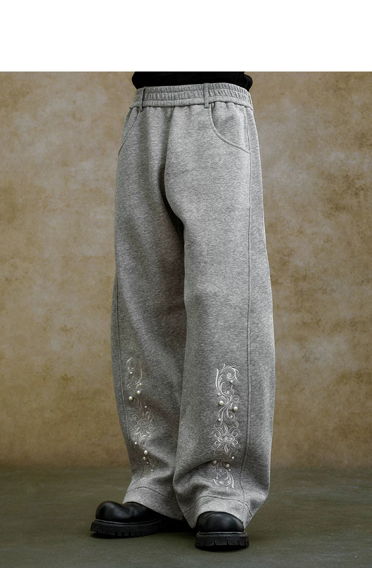 Pearl Embroidered Wide Leg Sweatpants