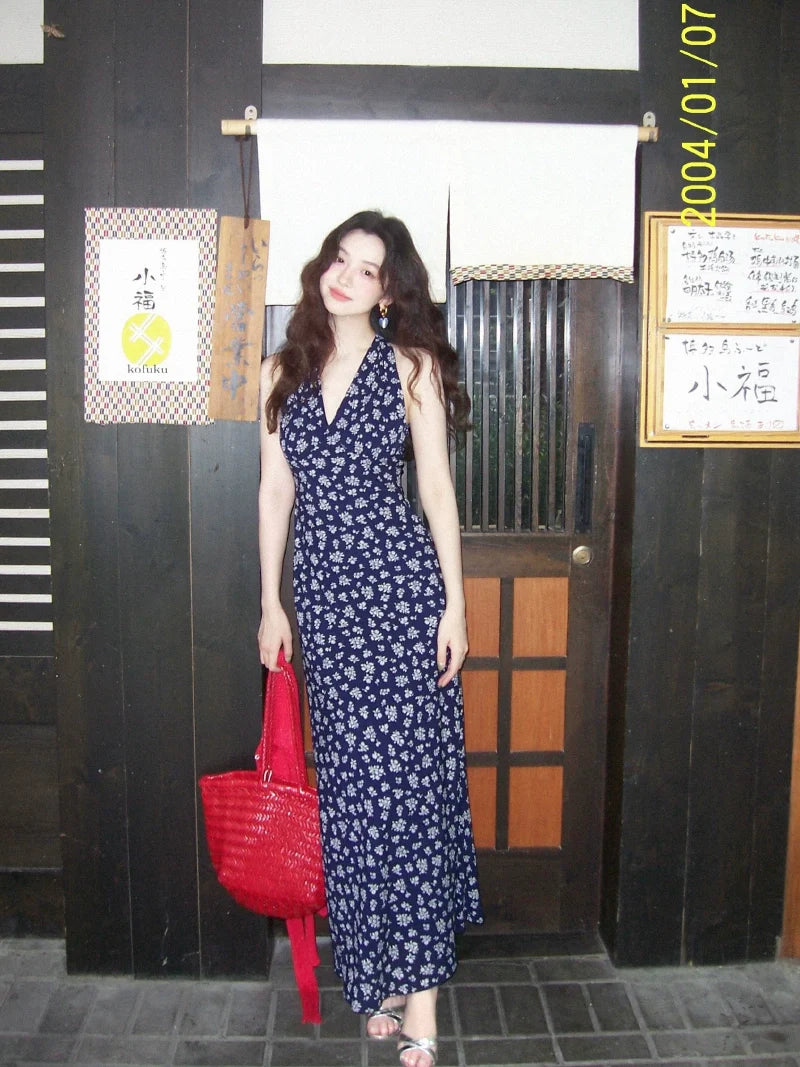 Floral Halter Neck Maxi Dress