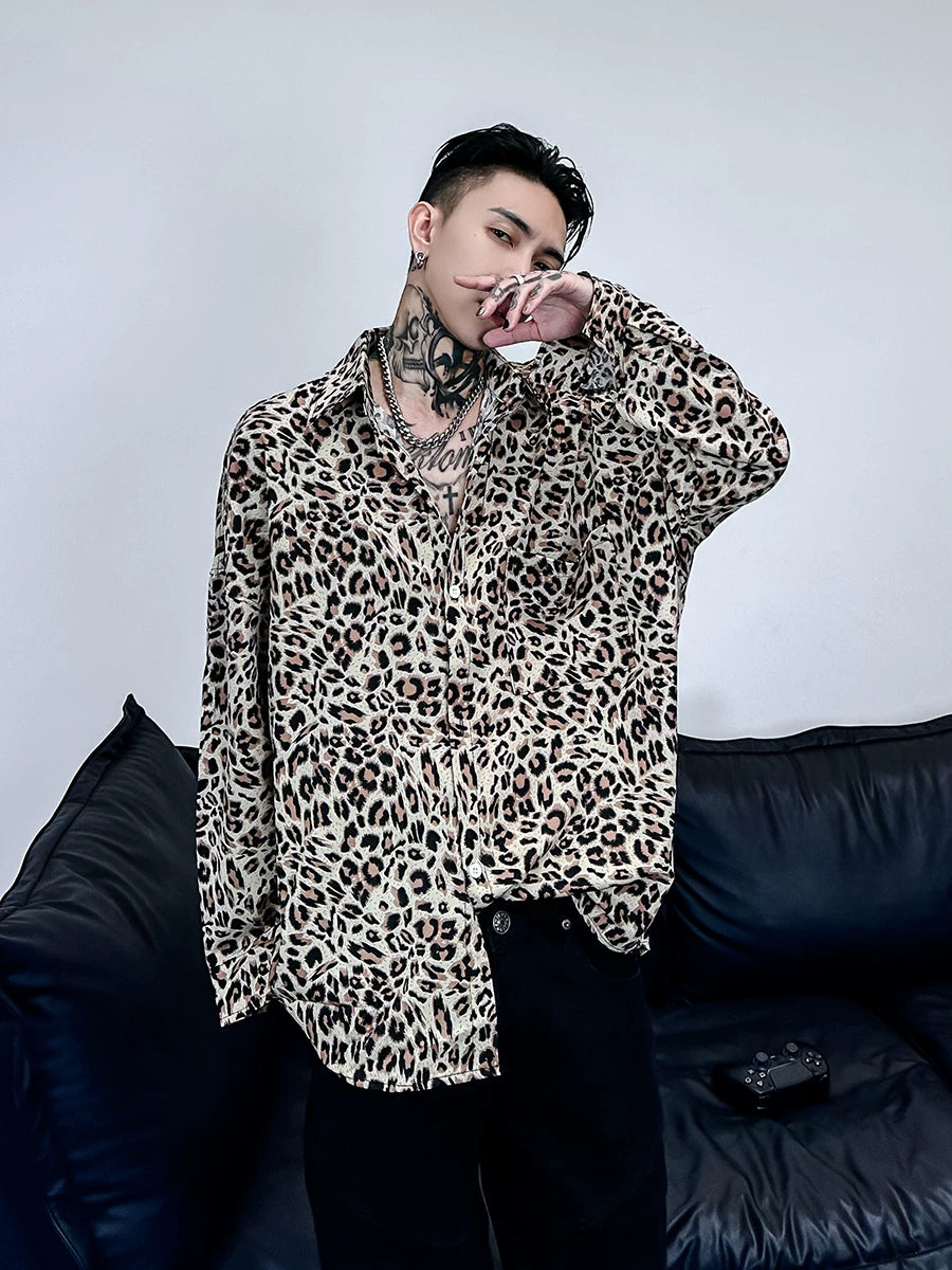 Neon Prowl Relaxed Leopard Satin Shirt