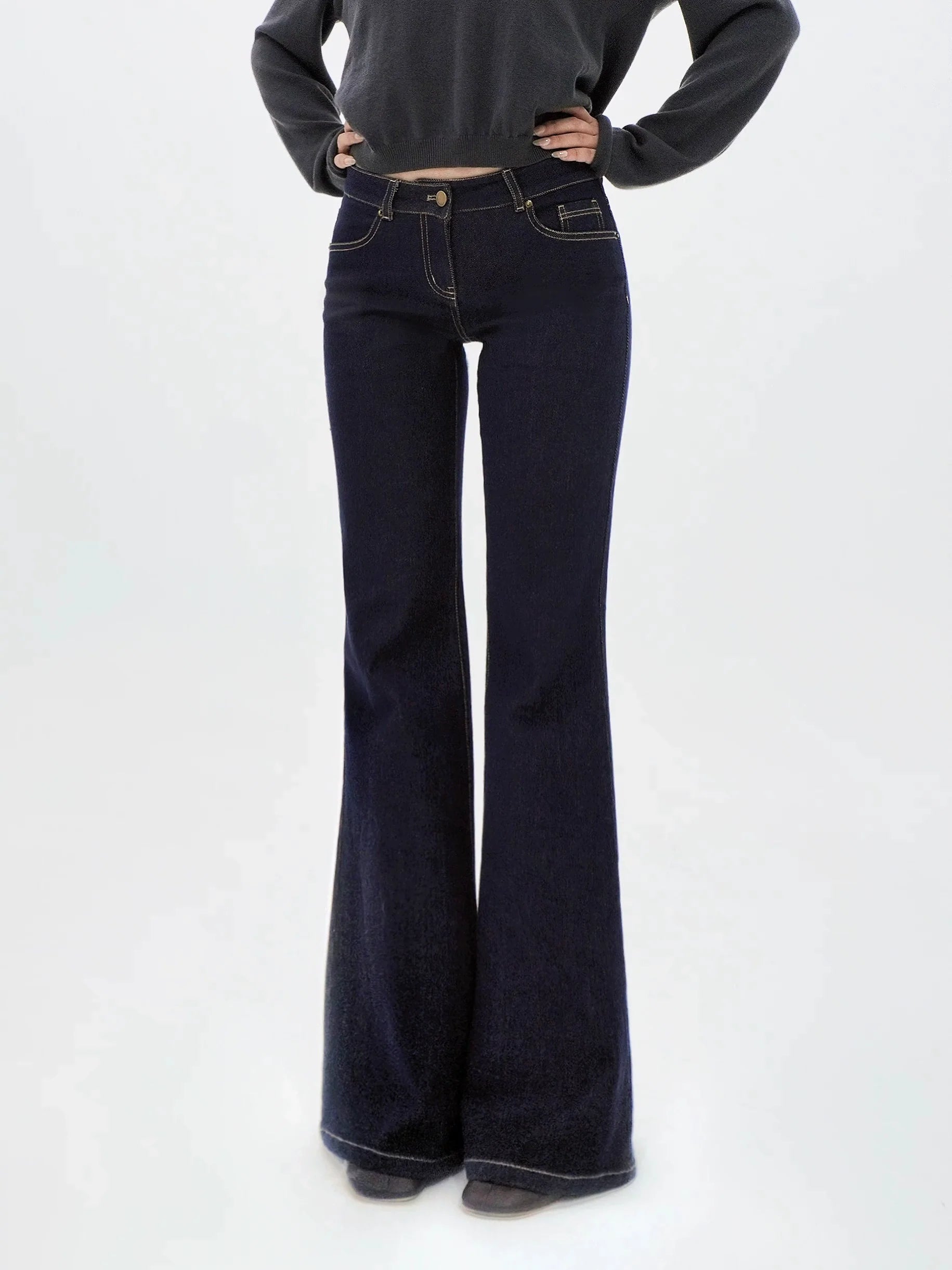 Dark Wash Contrast Stitch Flares Jeans