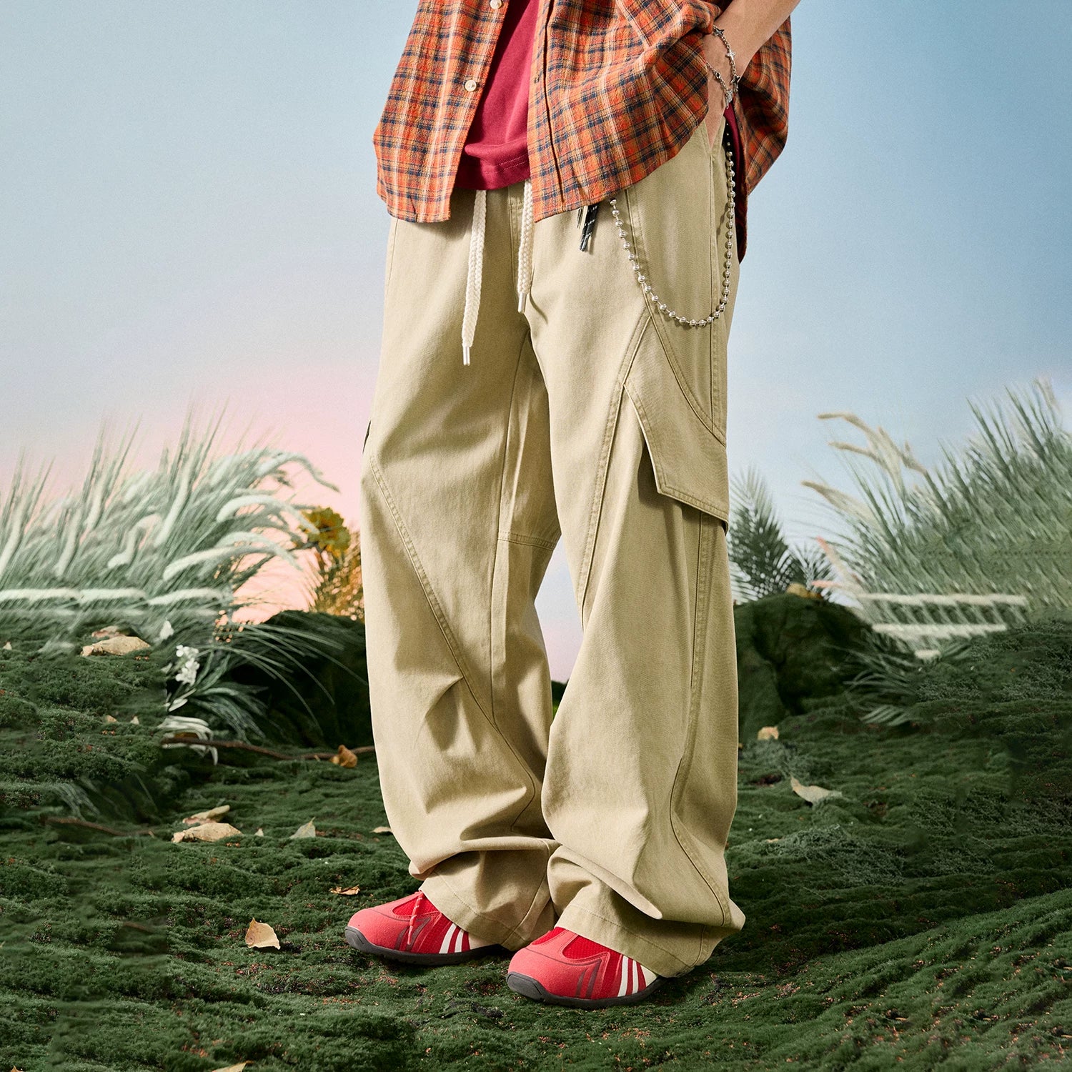 Origami Panel Relaxed Wide Leg Pants