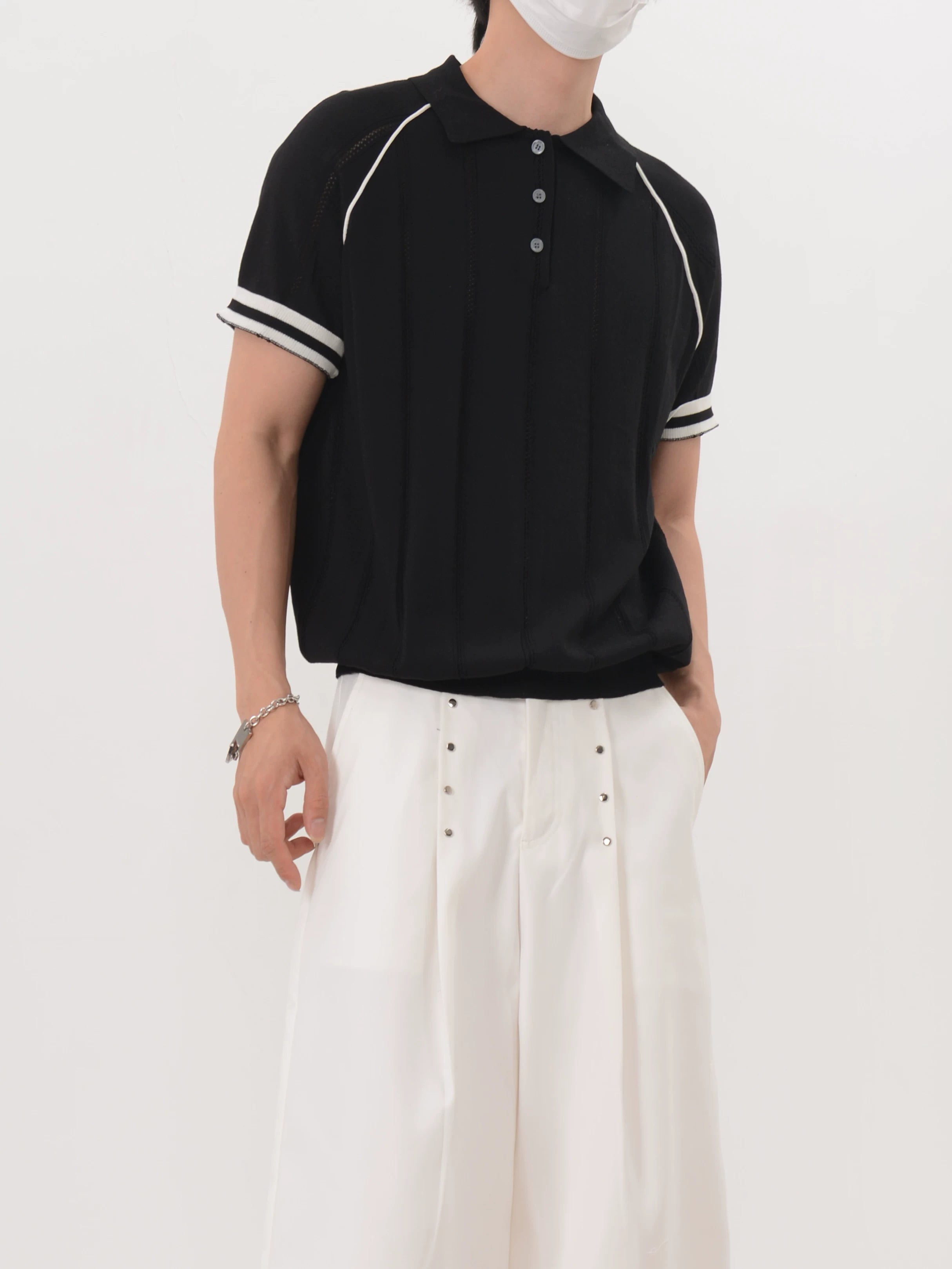 Slate Pinstripe Knit Polo