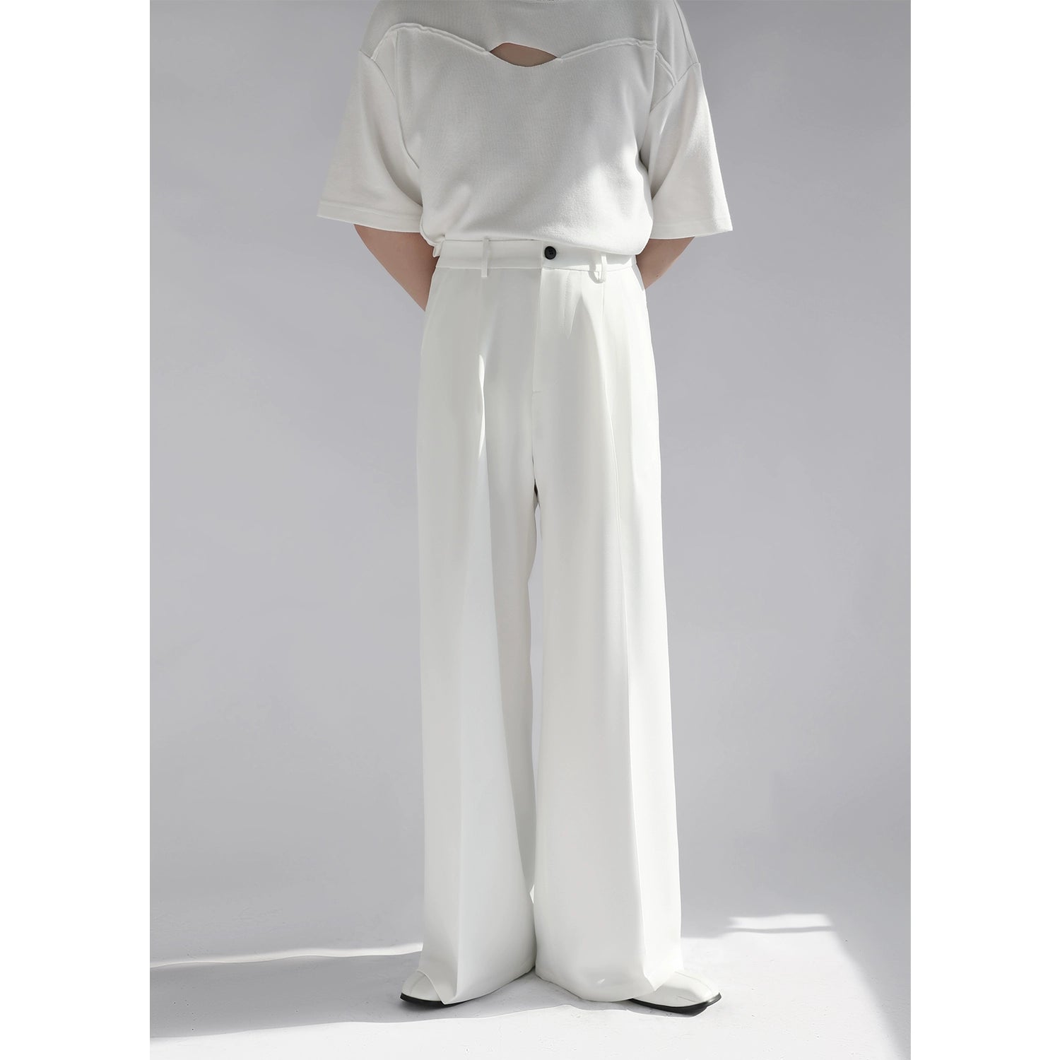 White Wide Leg Tailored Pants