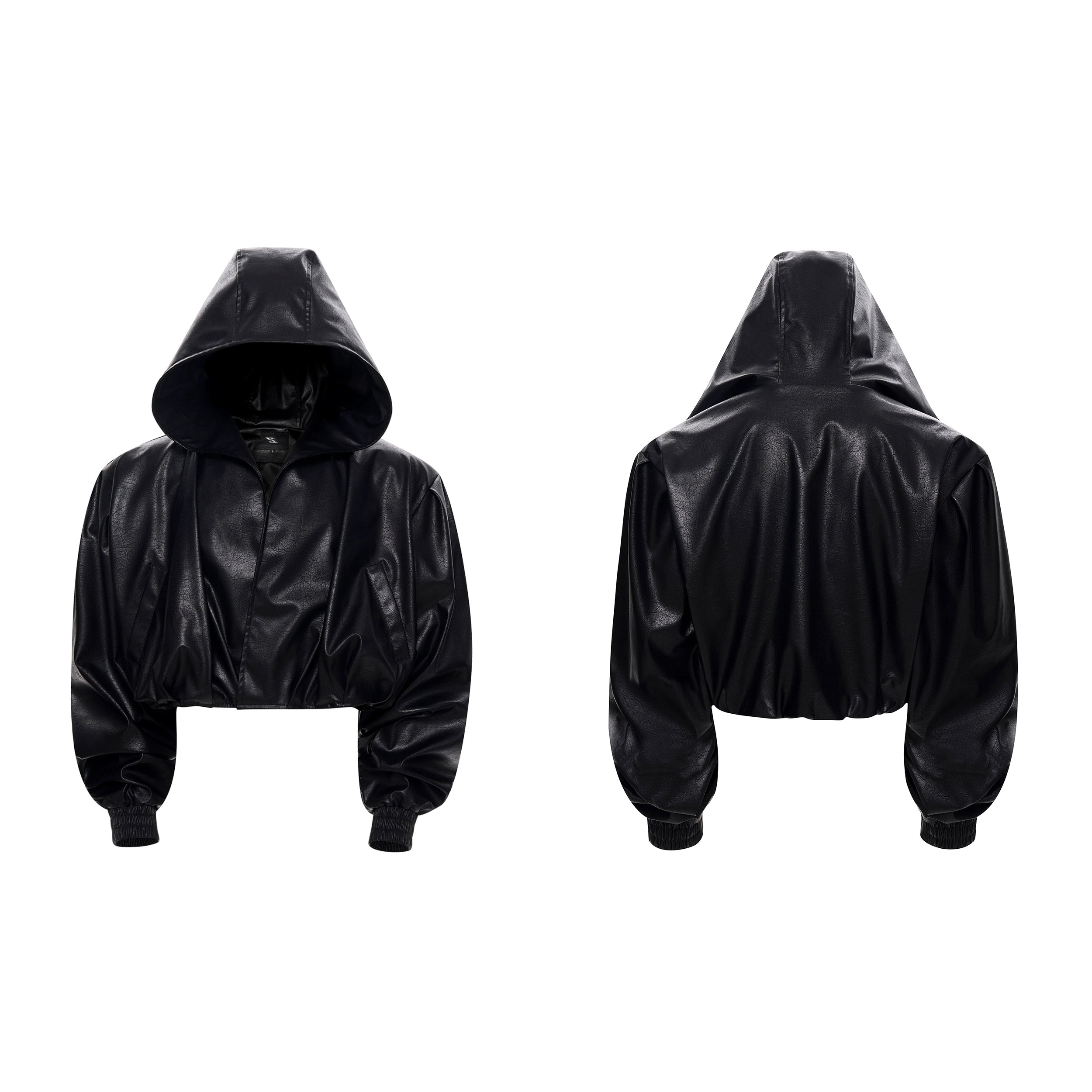 Oversized Hooded Cropped Leather Jacket