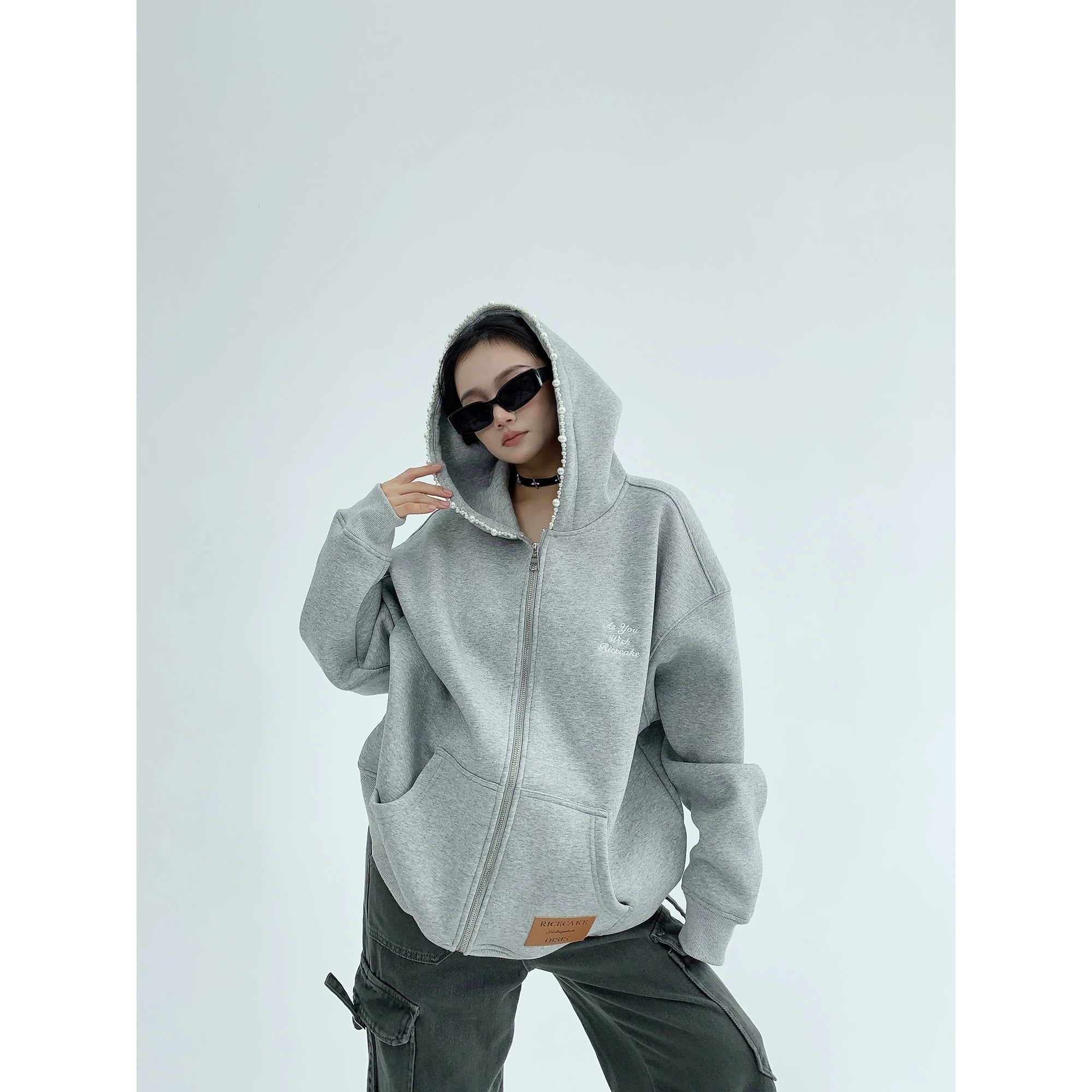 Pearl Trim Cloud Zip Hoodie