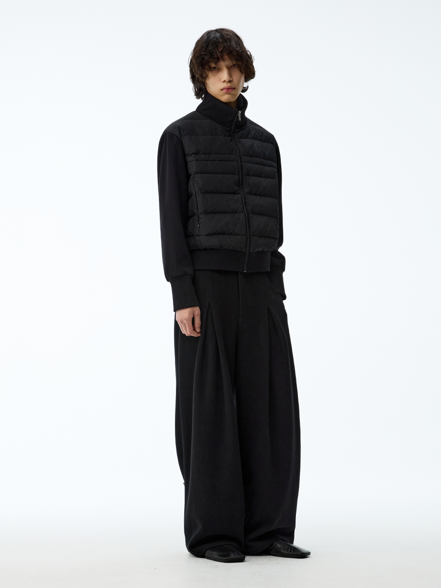 Black Quilted Panel Zip Bomber Jacket