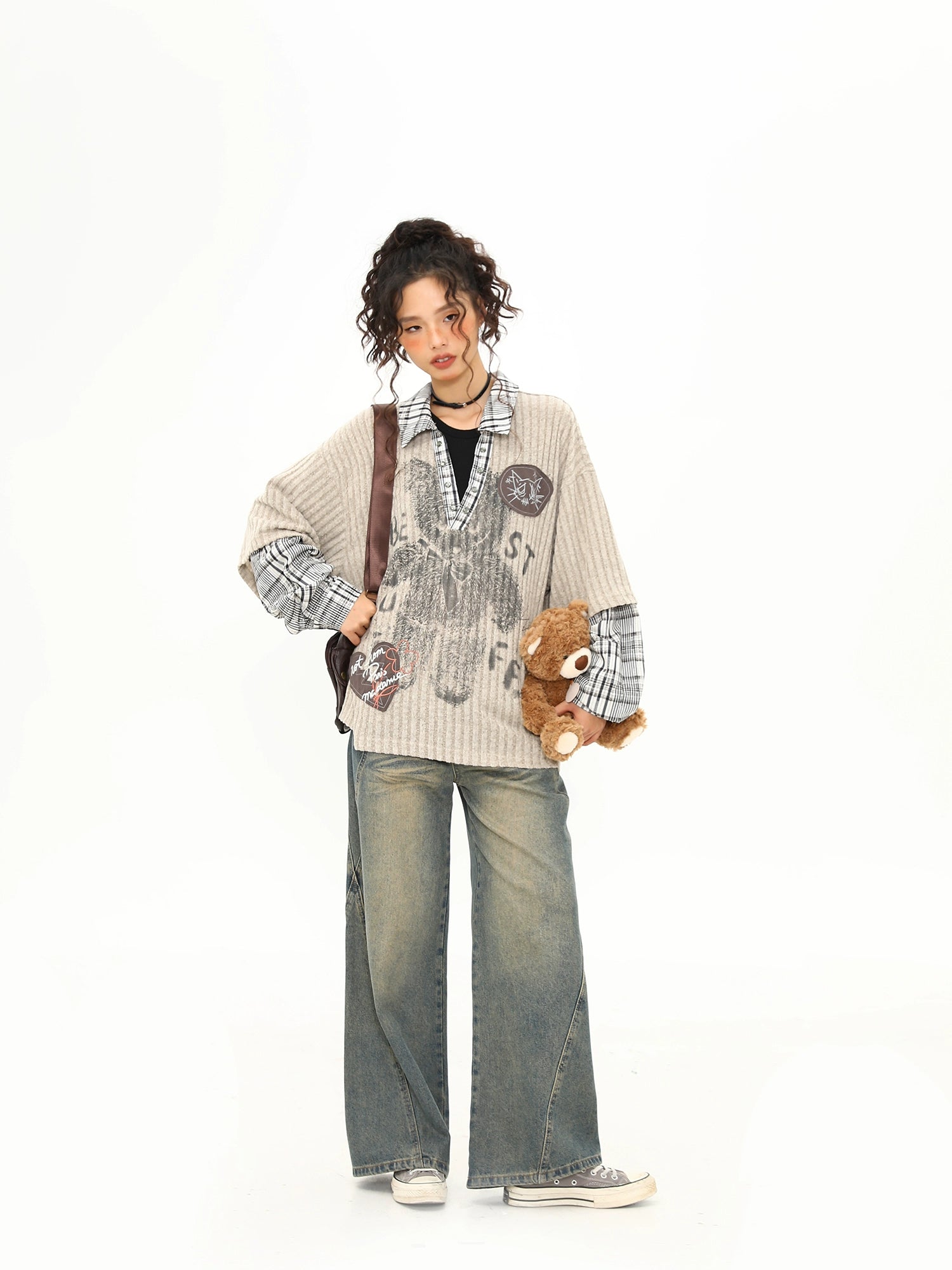 Teddy Graffiti Layered Knit Top