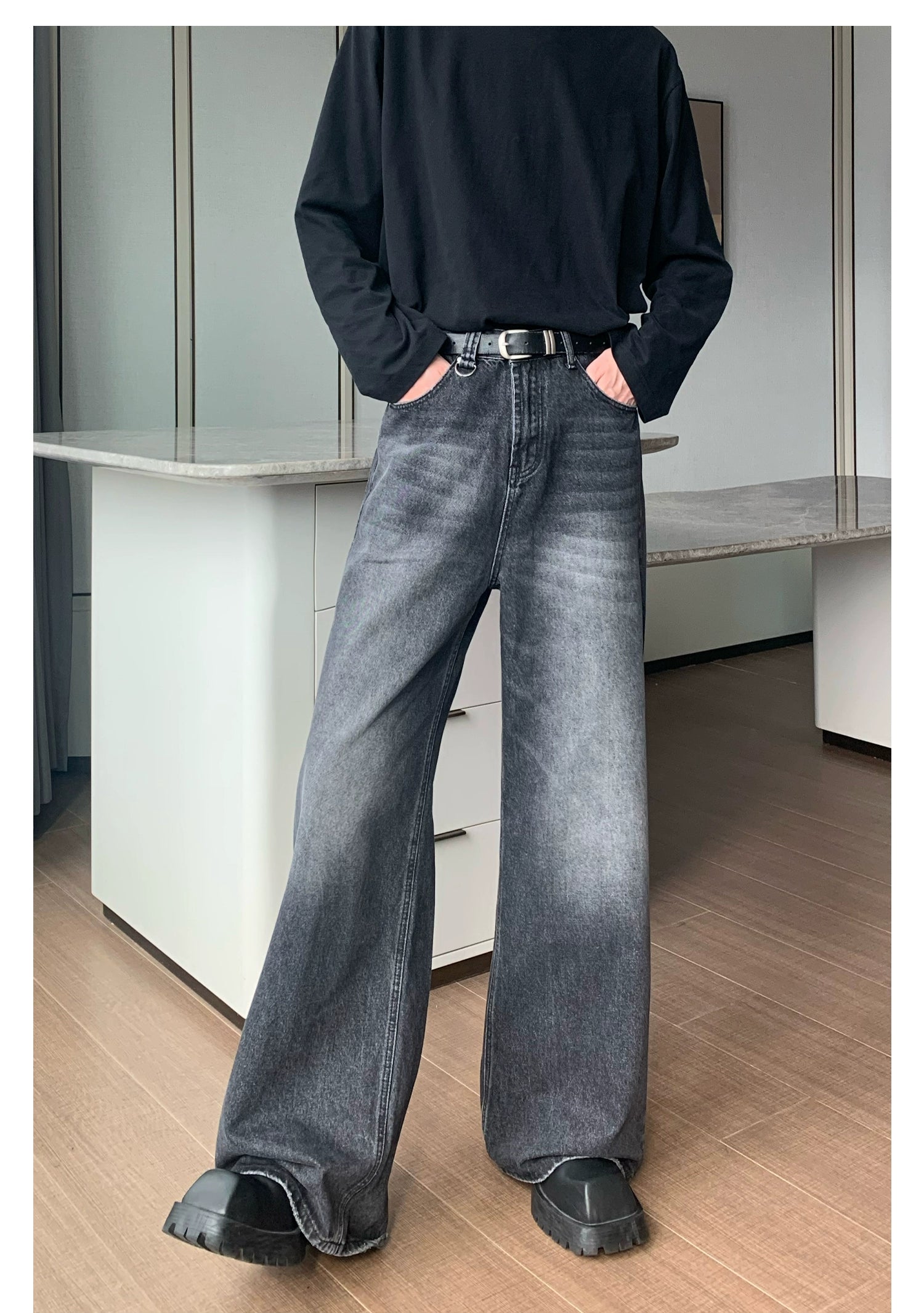 Straight-Wide-Leg Wash Jeans