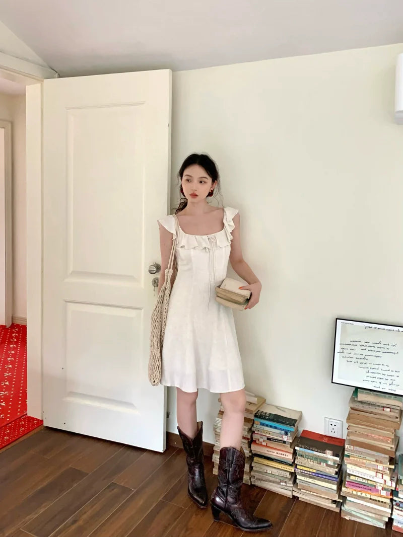 White Ruffle Sleeveless Mini Dress