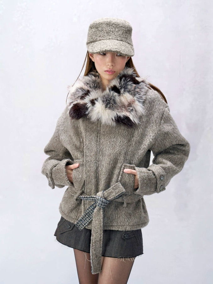 Frostbound Checkbelt Faux Fur Coat