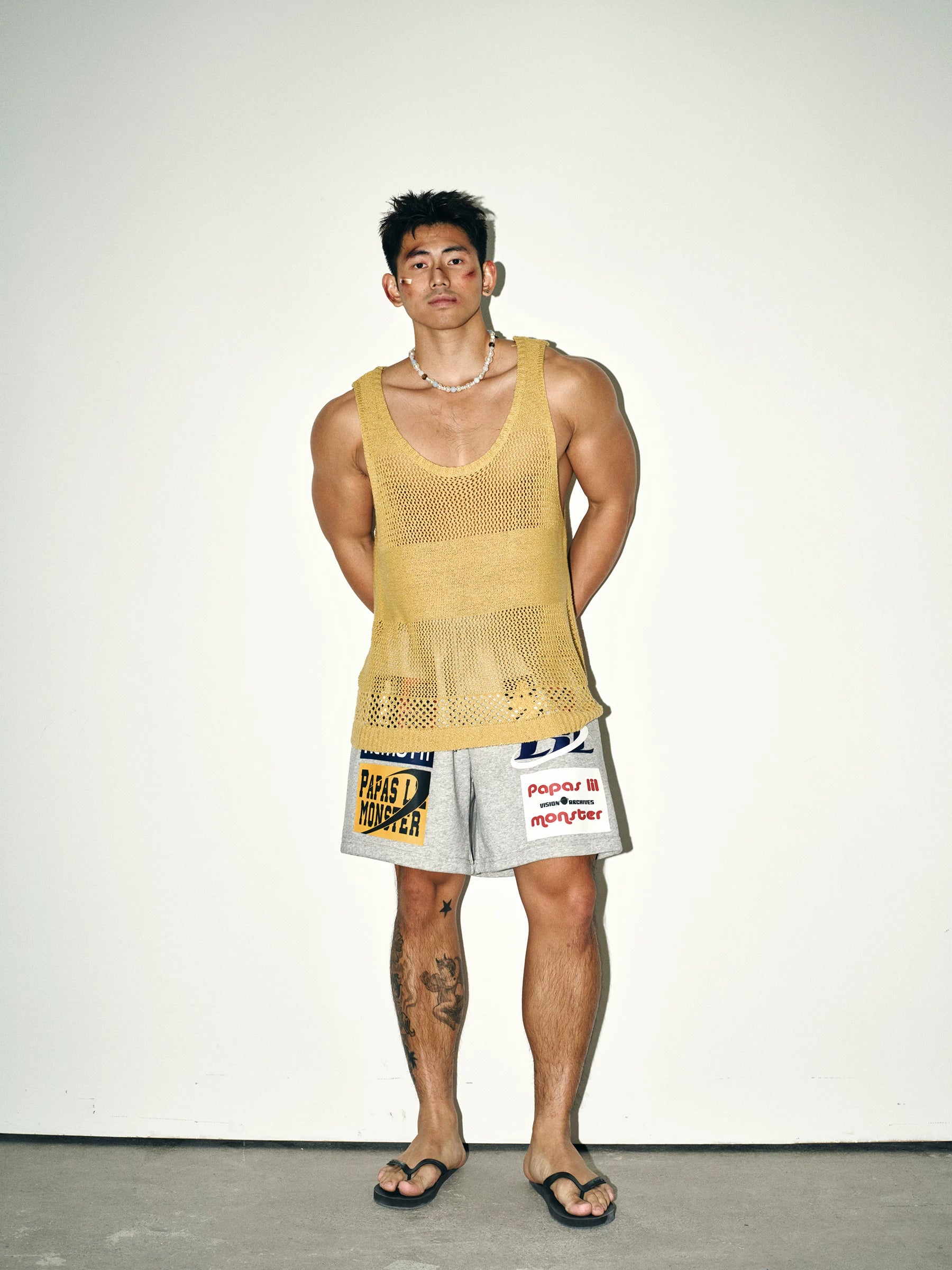 Honey Mustard Open-Knit Mesh Tank Top
