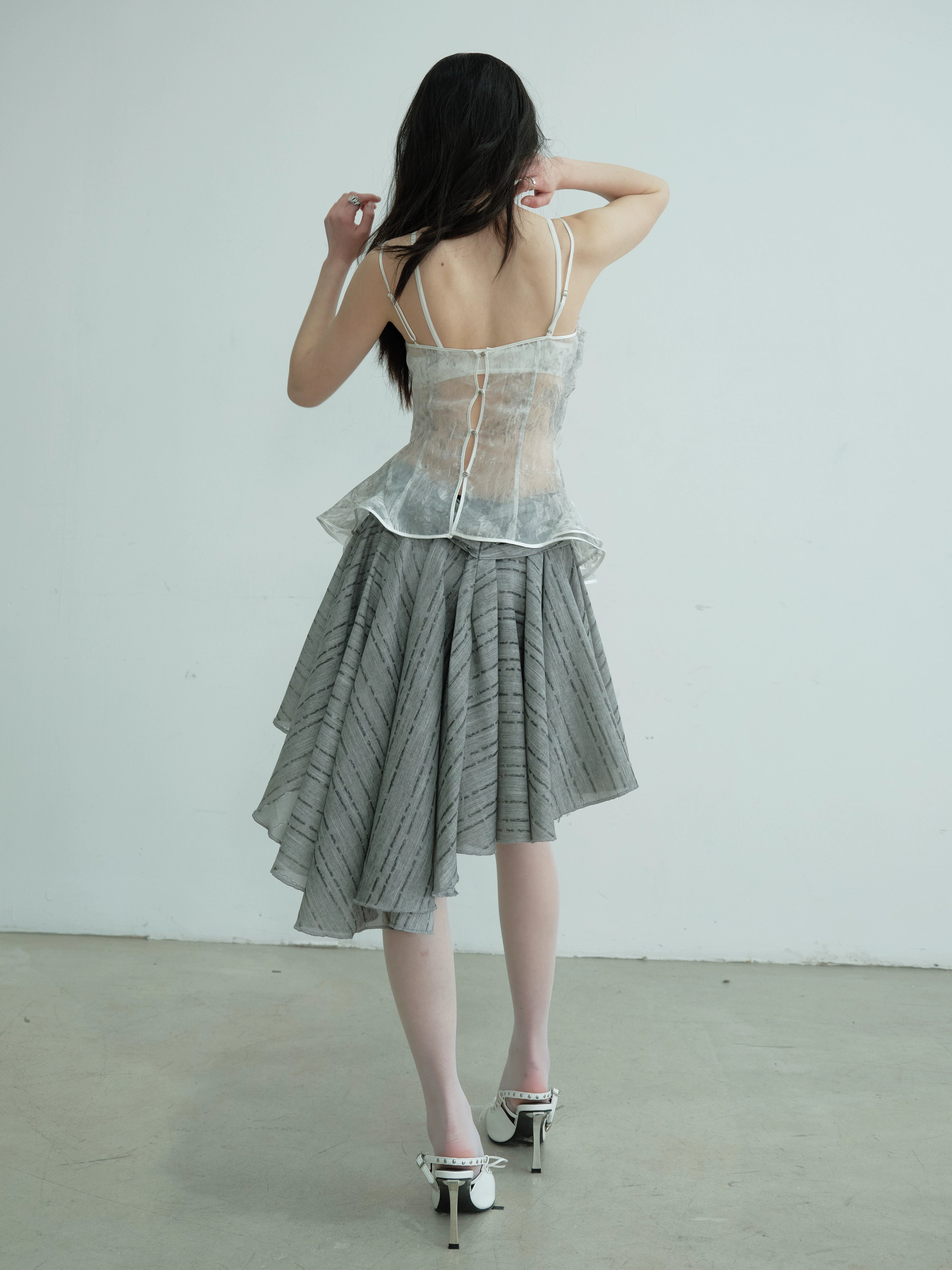 Silver Metallic Ruched Slip Tank Top