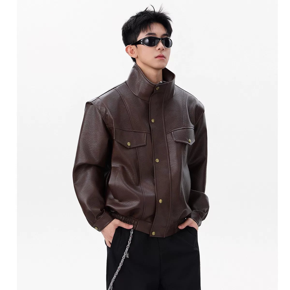 Alloy Stand‑Collar Leather Jacket