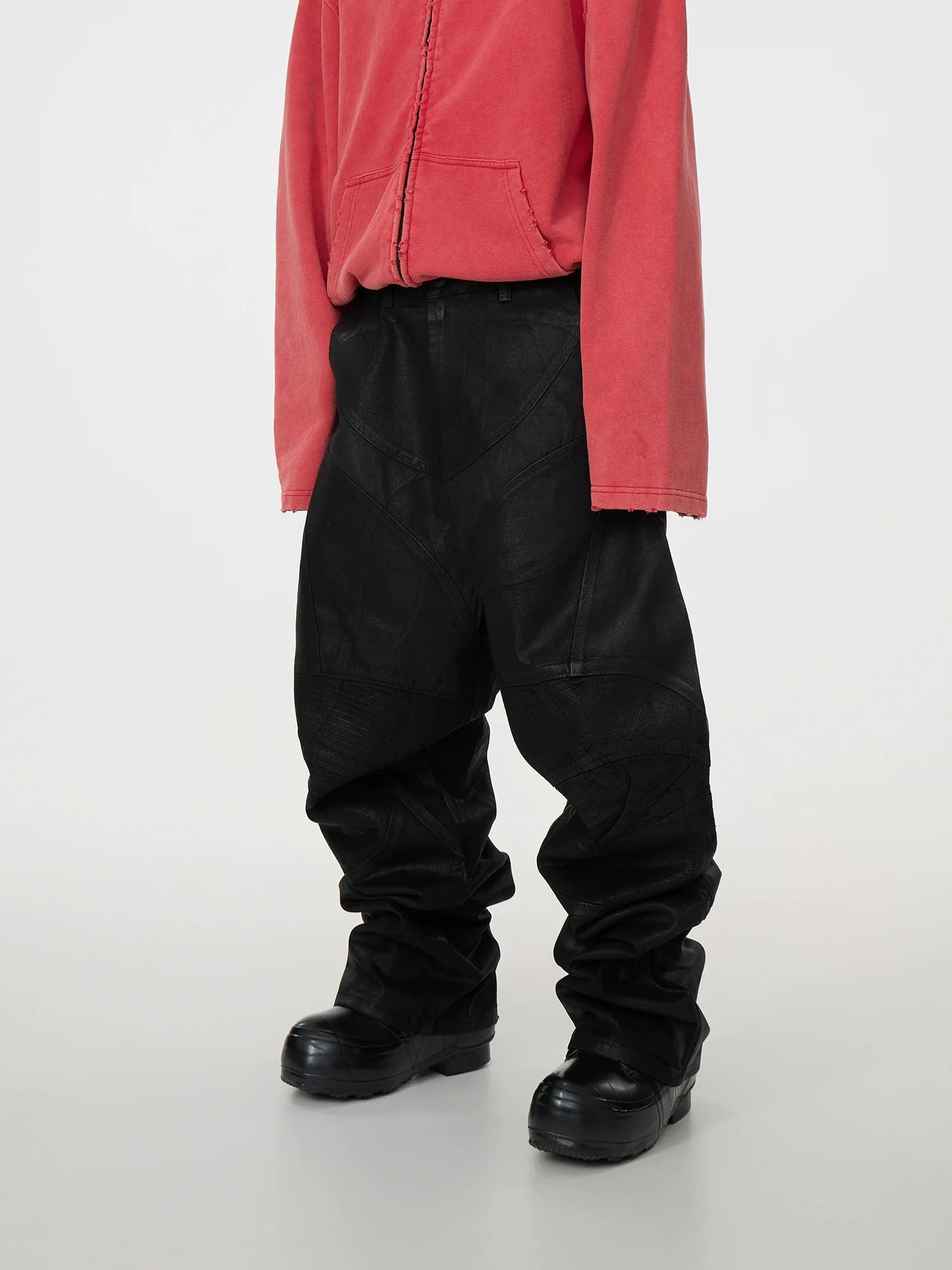 Black Patchwork Baggy Jeans with Buckle Details