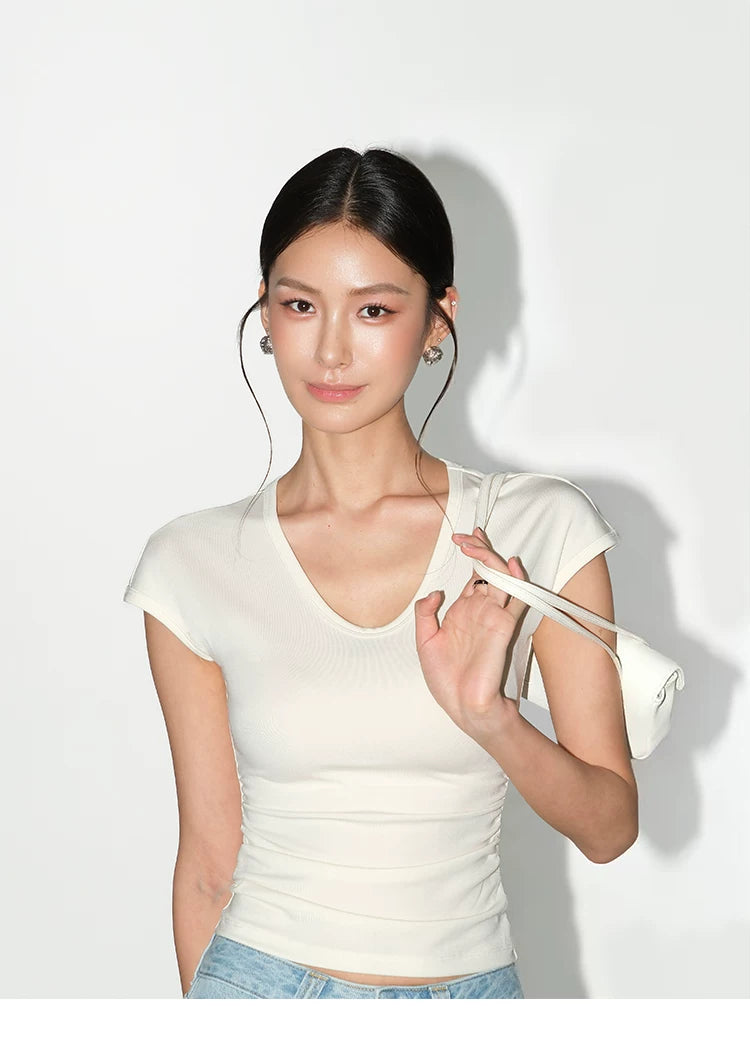 Soft Curve Ruched V‑Neck Tee