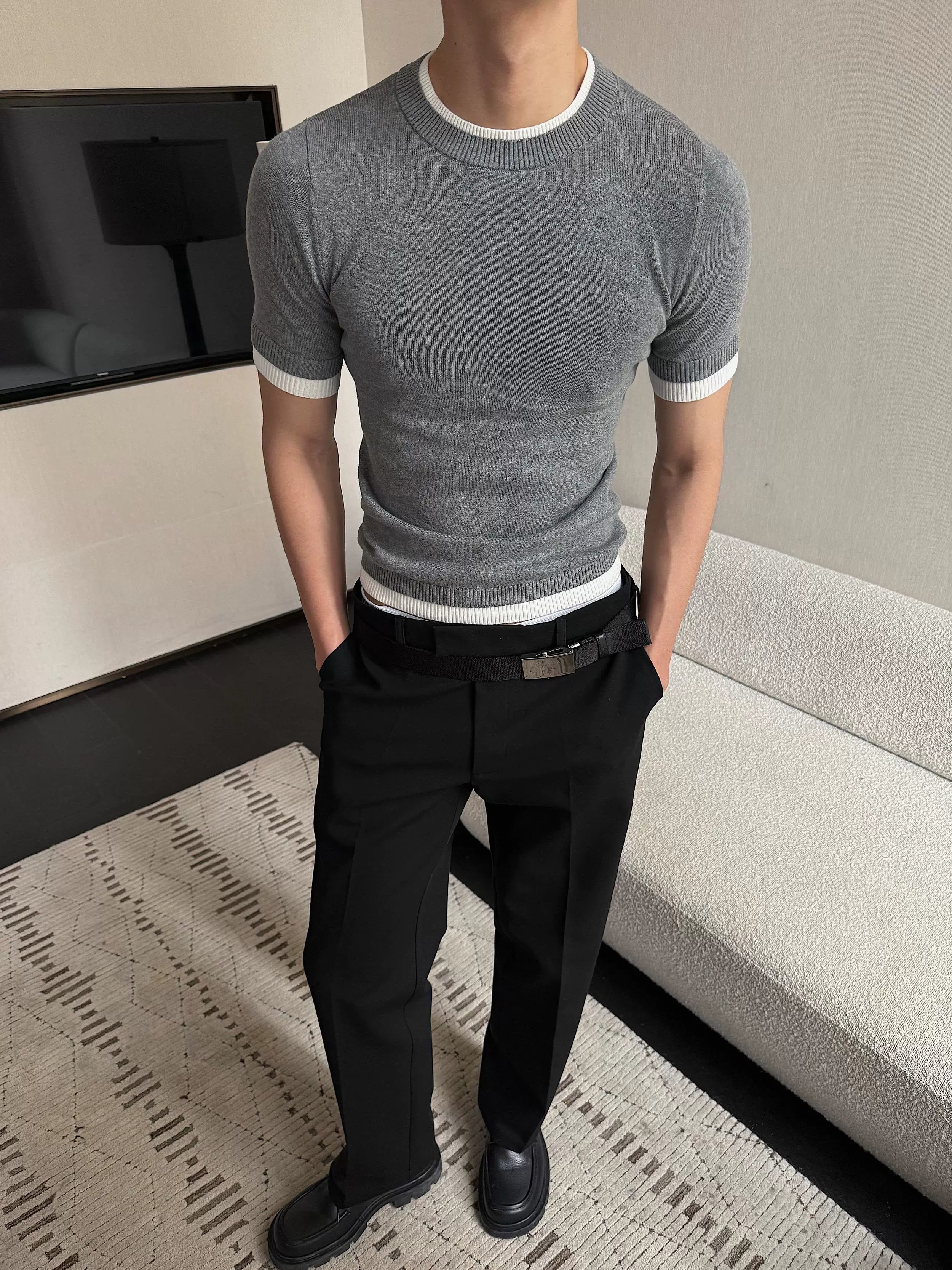 Contrast Trim Short Sleeve Knit Tee