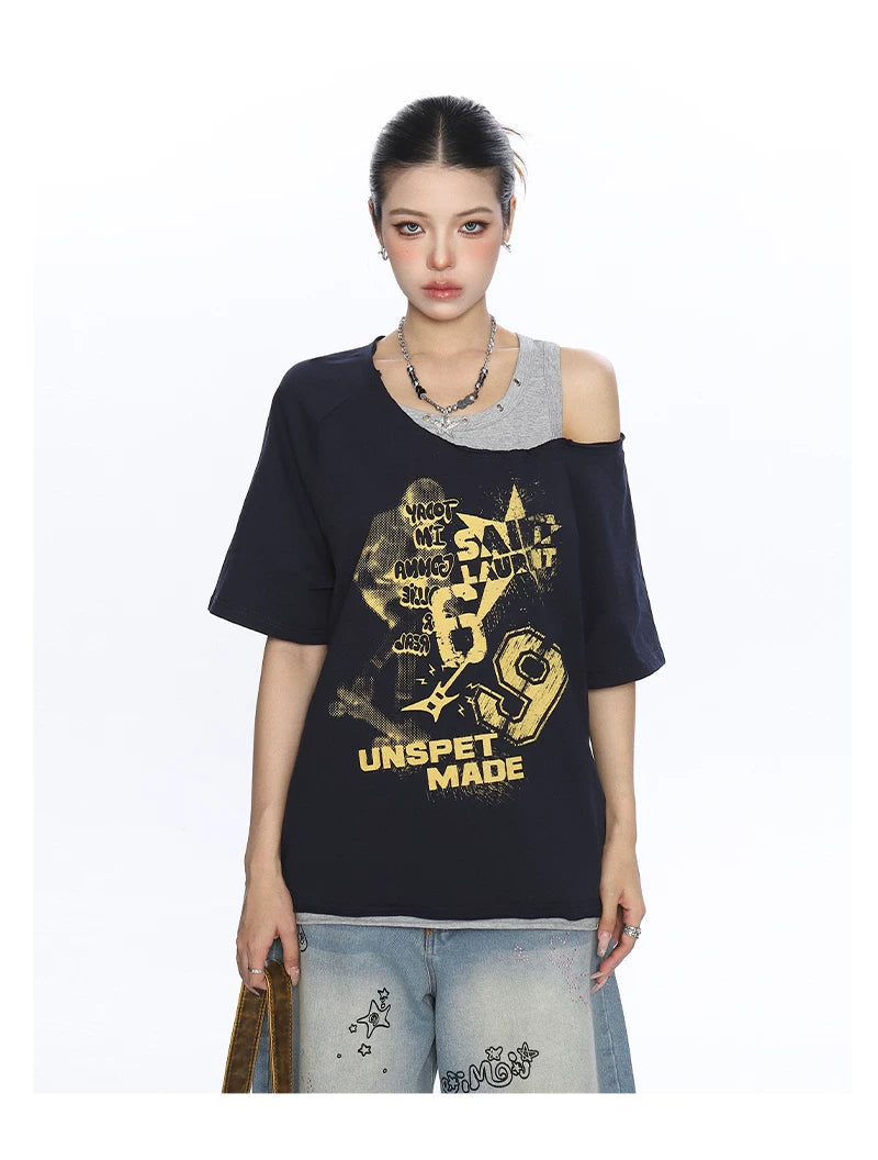 Rebel Static Layered Off-Shoulder Graphic Tee