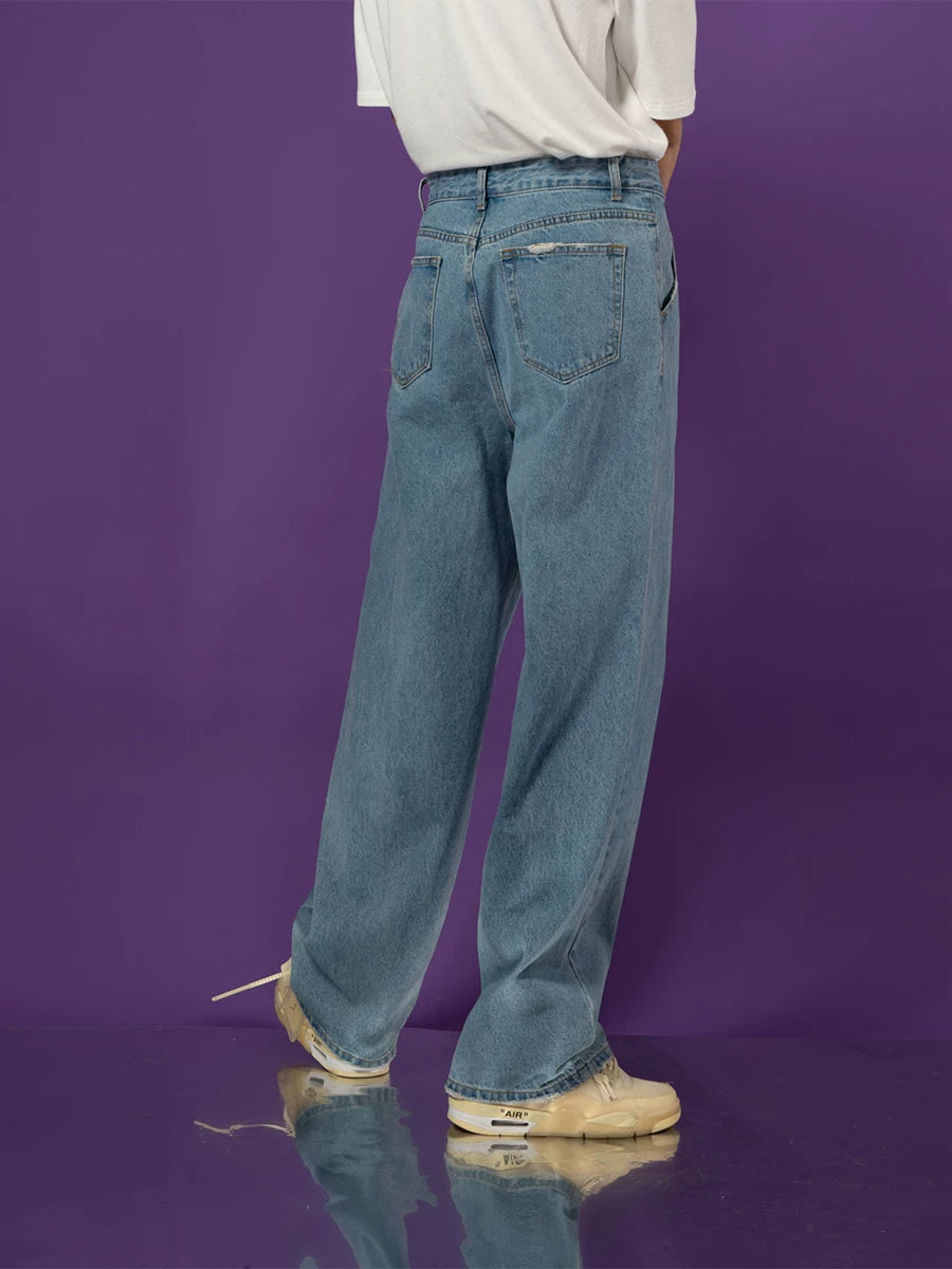 Cloudwash Pleated Barrel-Leg Jeans