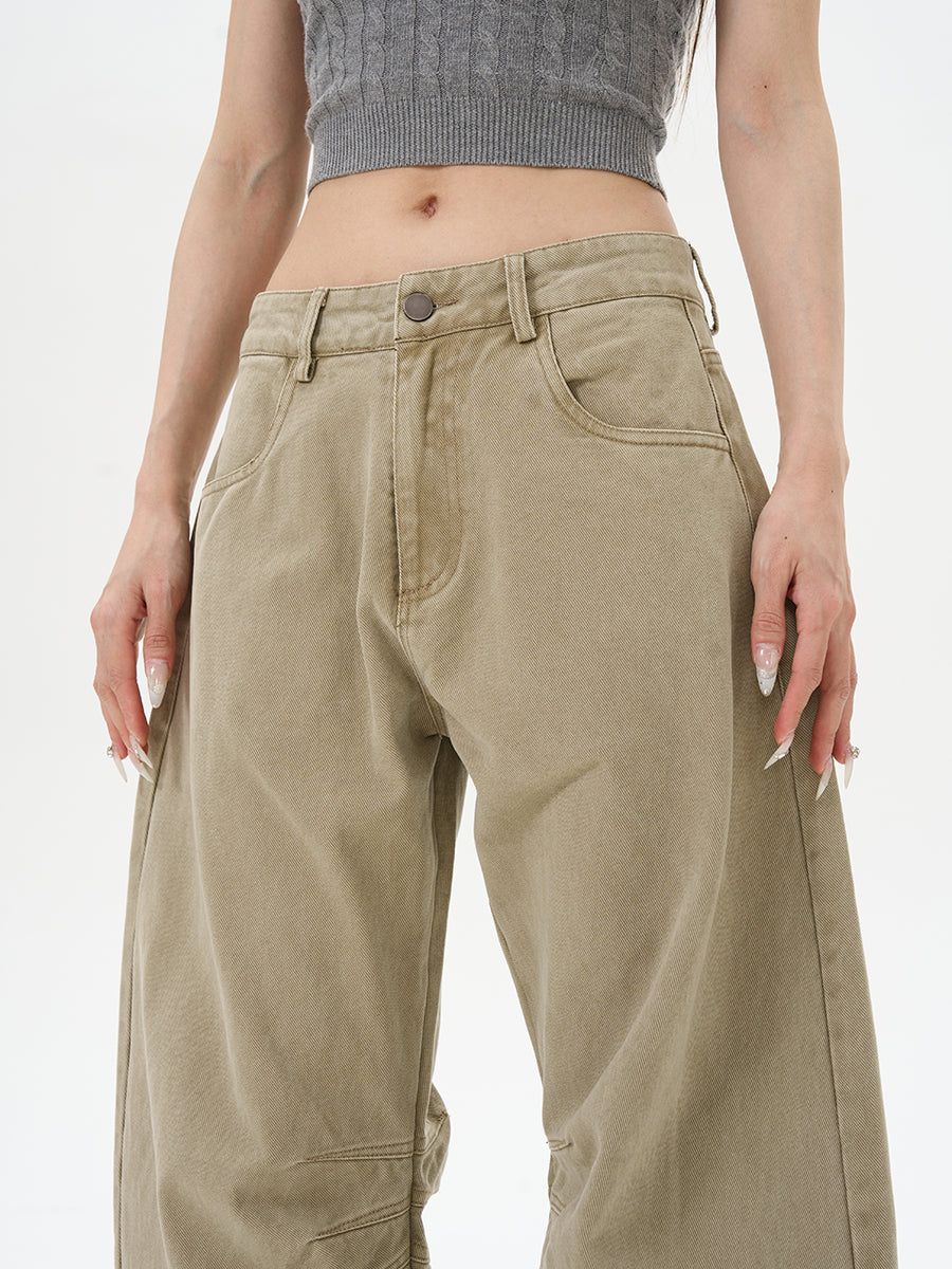 Khaki Loose Wide Leg Jeans