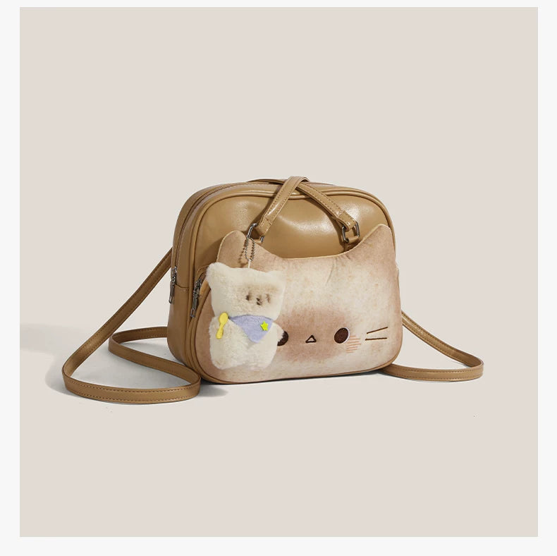 Caramel Kitty & Bear Charm Crossbody