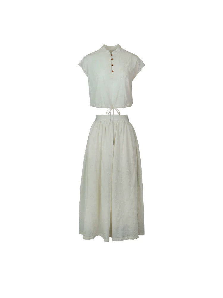 Cream Cap Sleeve Blouse and Maxi Skirt Setup