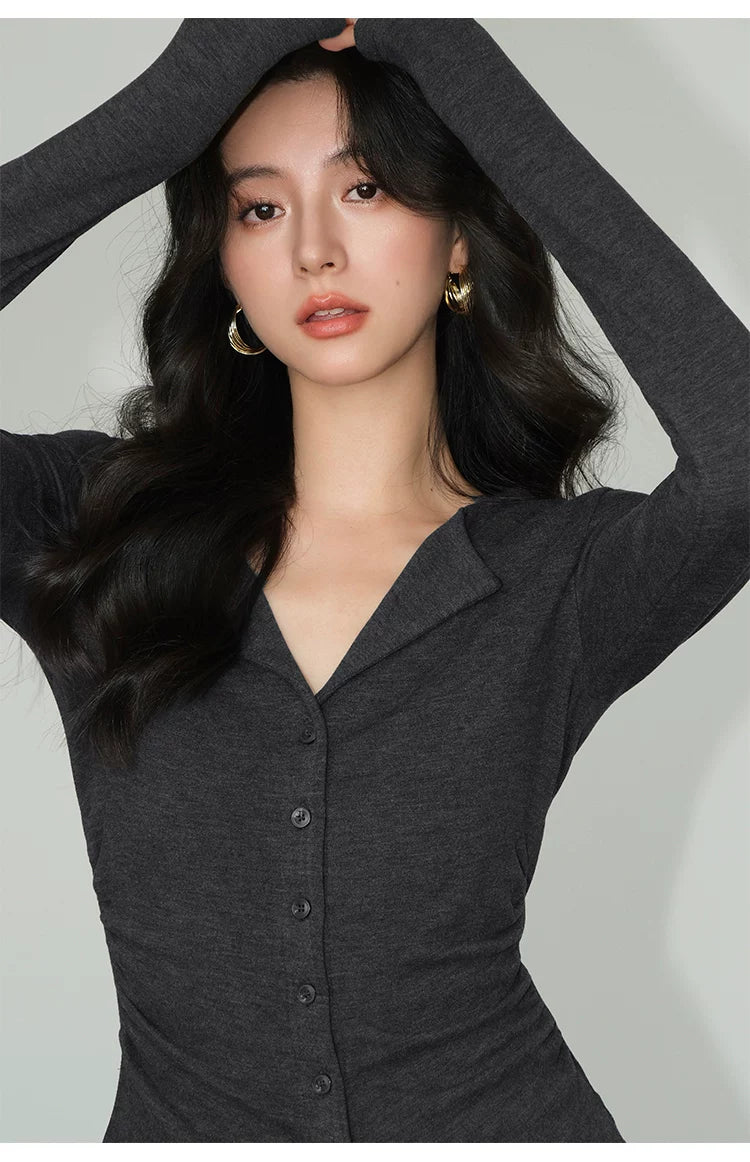 Collar Sculpted Button Cardigan