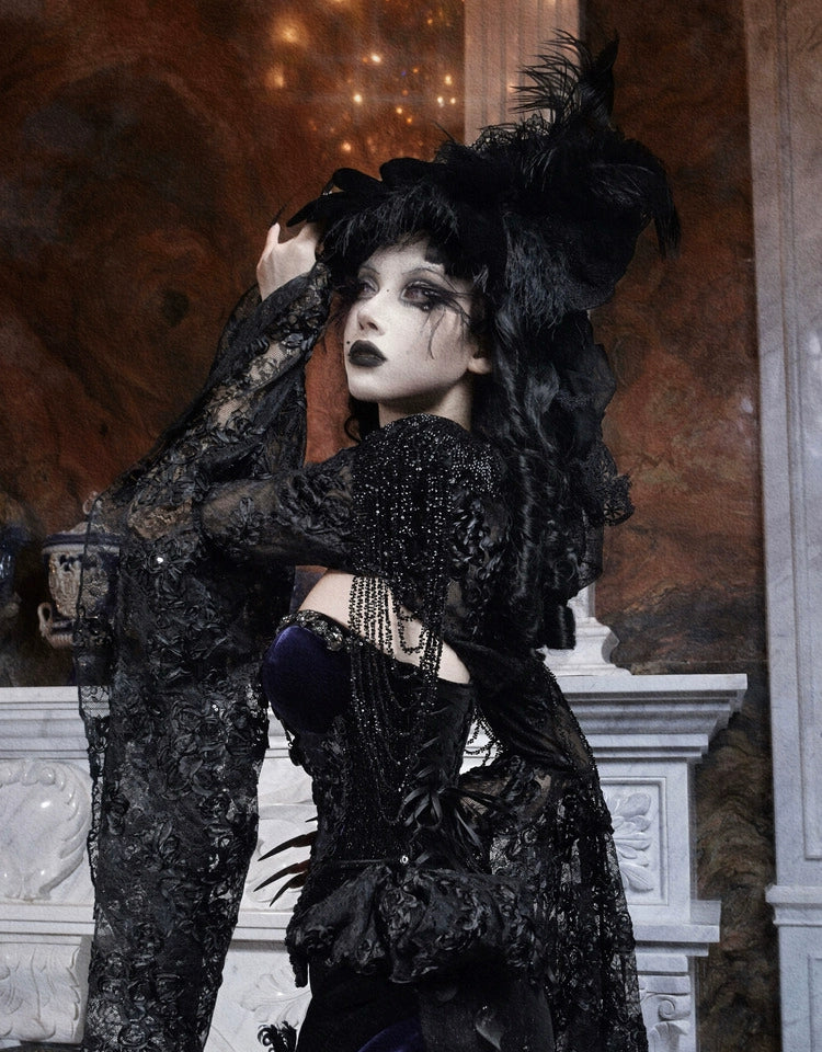Gothic Black Lace Dramatic Bell Sleeve Bolero