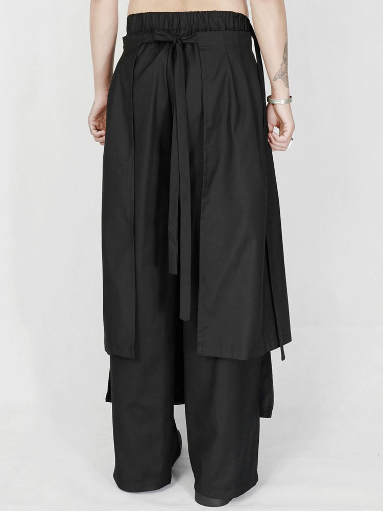 Avant-Garde Wide-Leg Draped Black Trousers