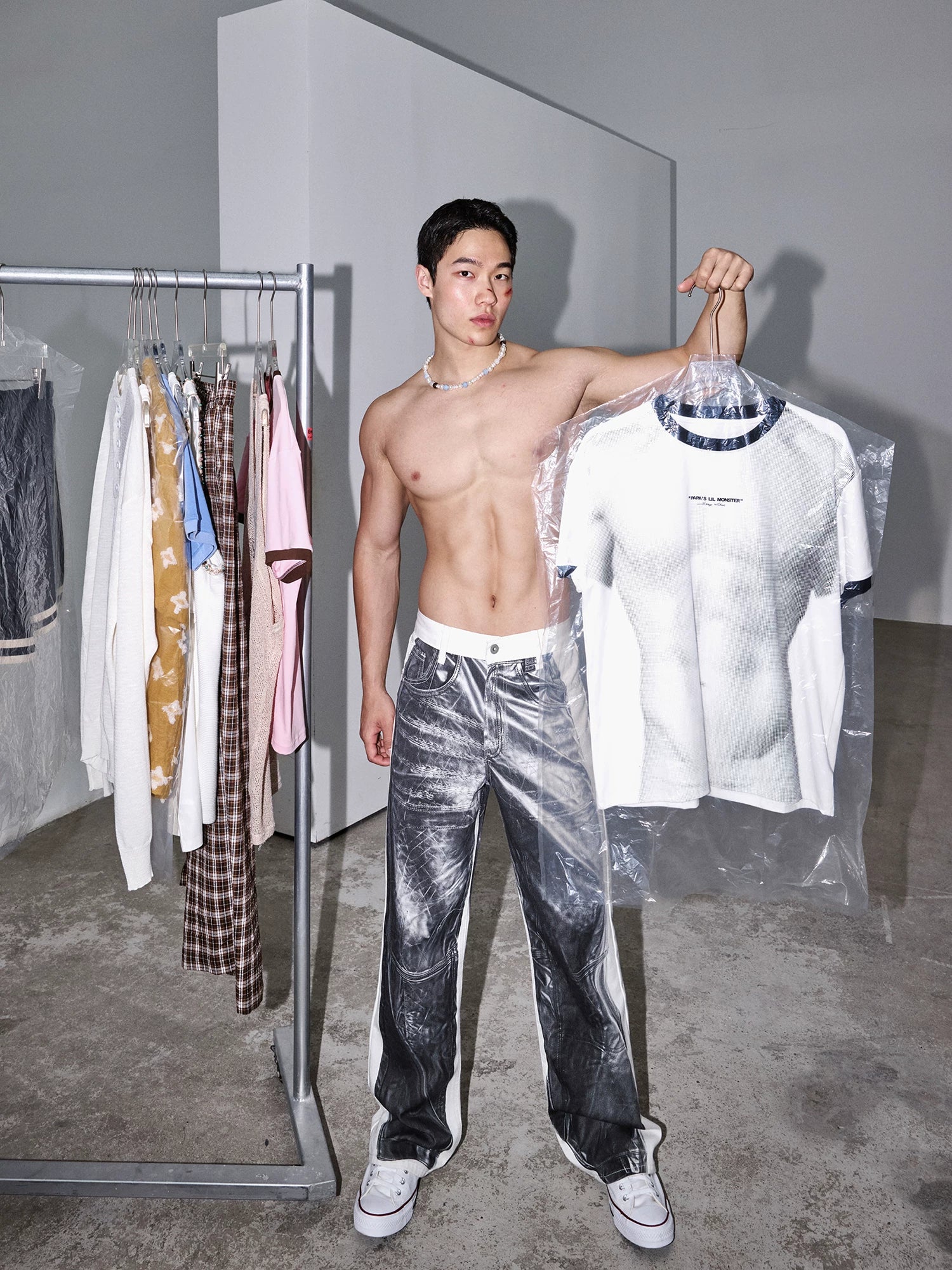 Monochrome Marble Contrast Panel Pants