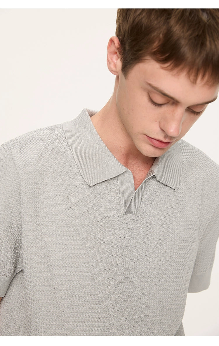 Textured Ice Silk Knit Polo Shirt