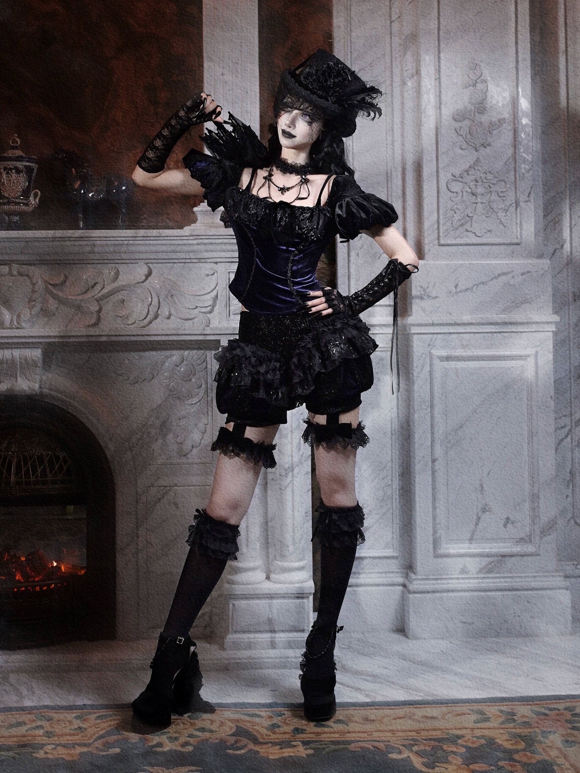 Velvet Gothic Puff Sleeve Corset