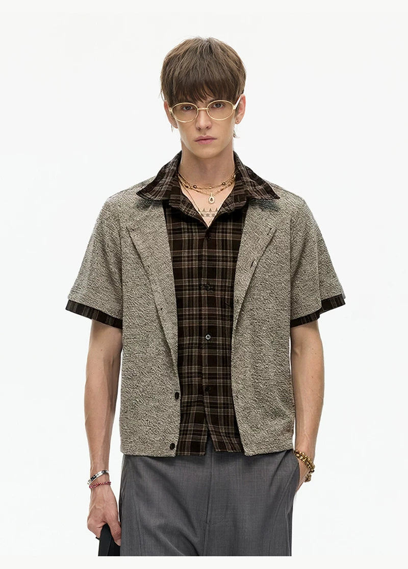 Mocha Plaid Trim Knit Shirt