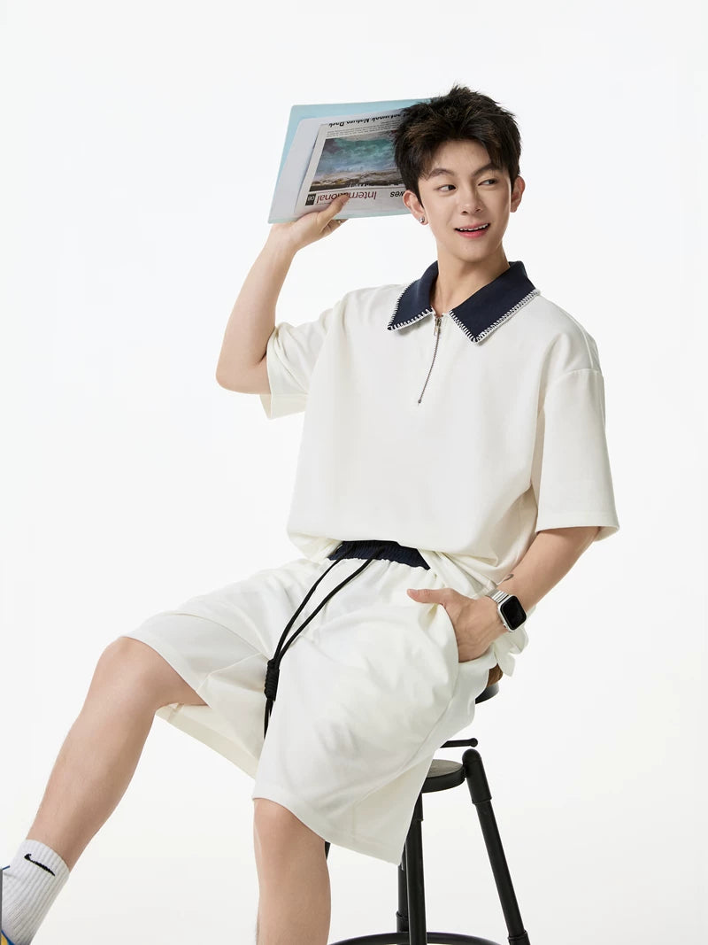 Contrast Collar Quarter-Zip Sweatshirt