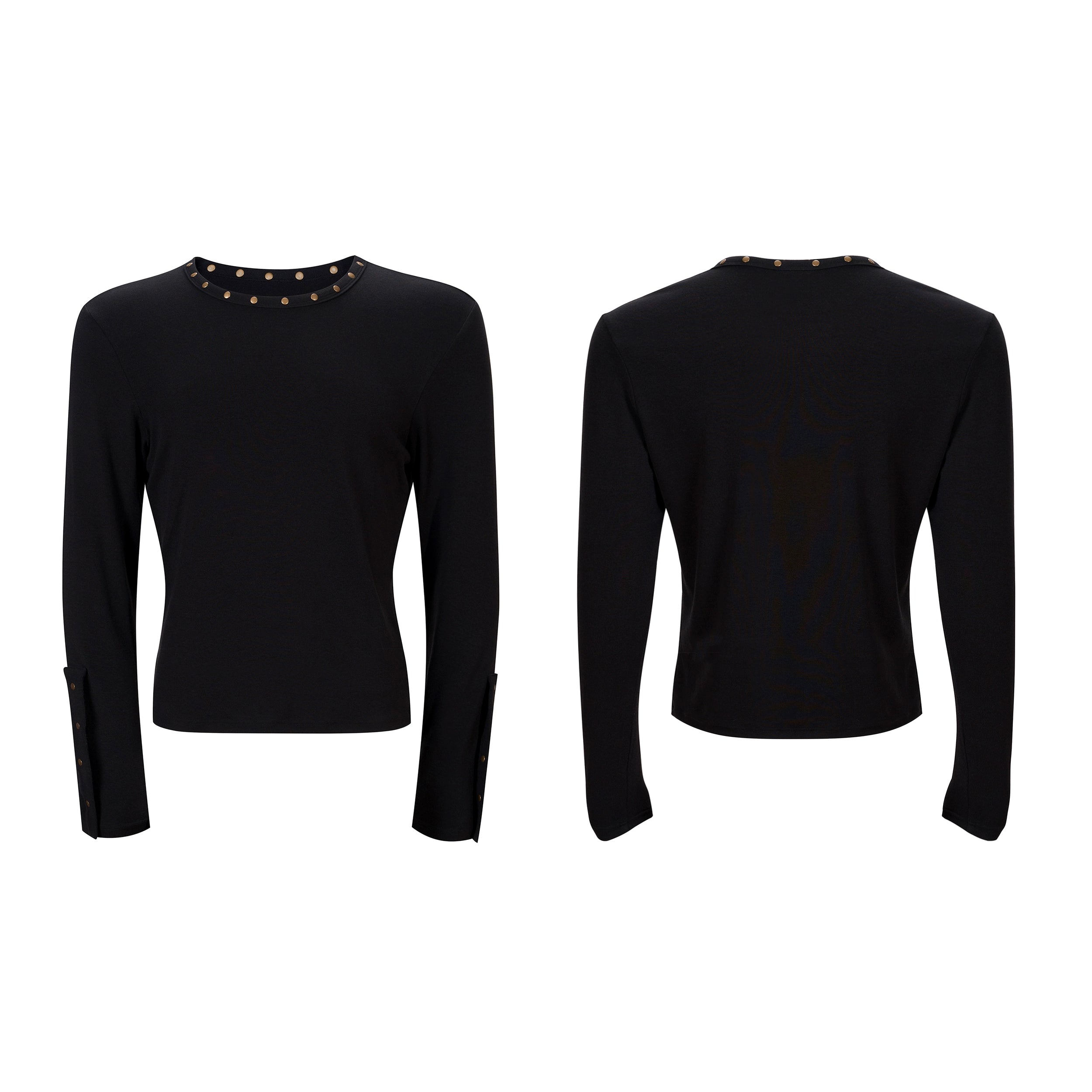 Long Sleeve Top with Studded Neckline and Cuffs