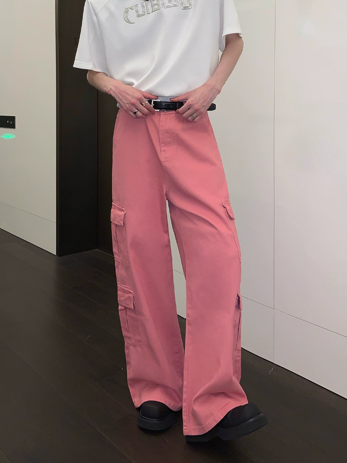 Pink Wide-Leg Cargo Pants