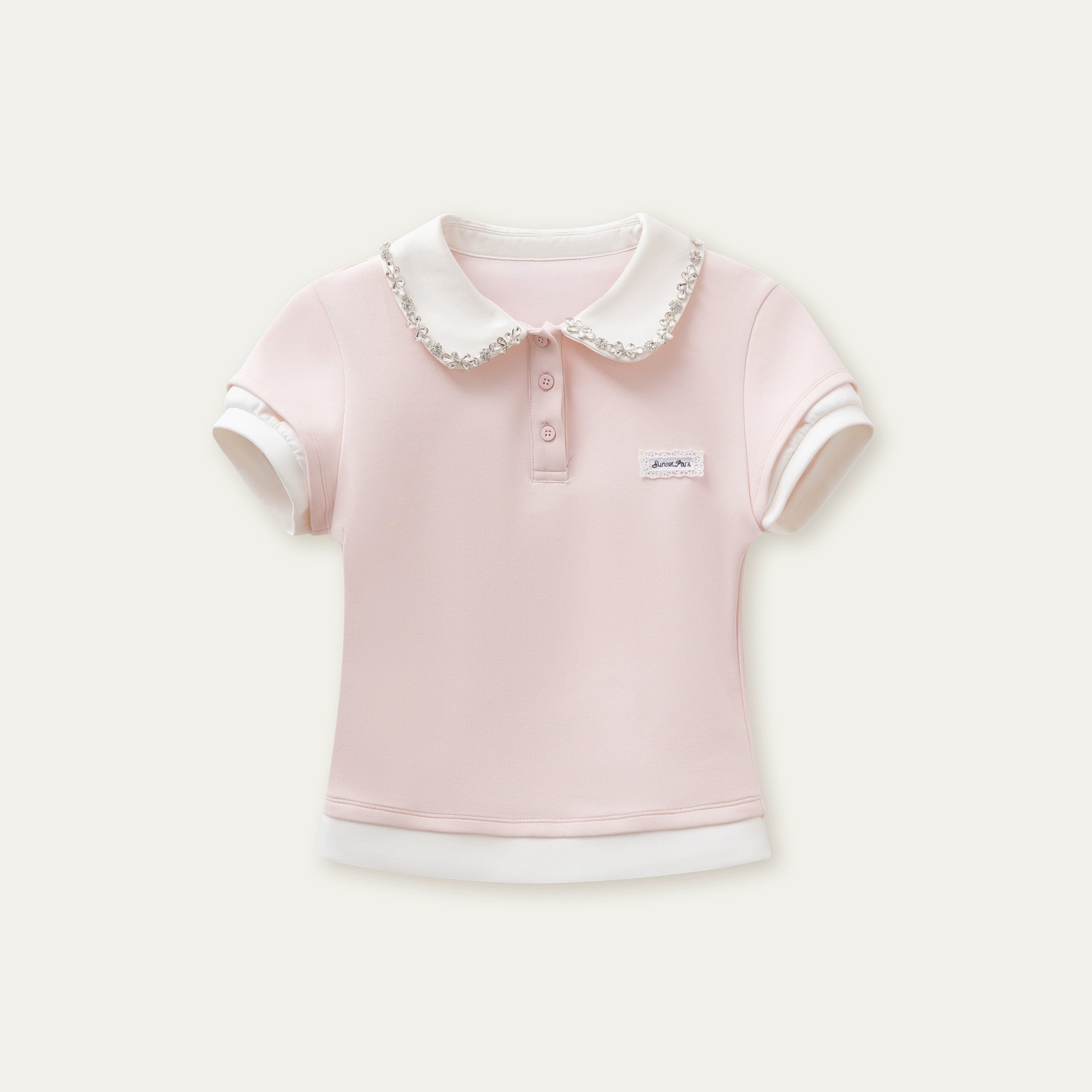 Lace Collar Cotton Polo Shirt