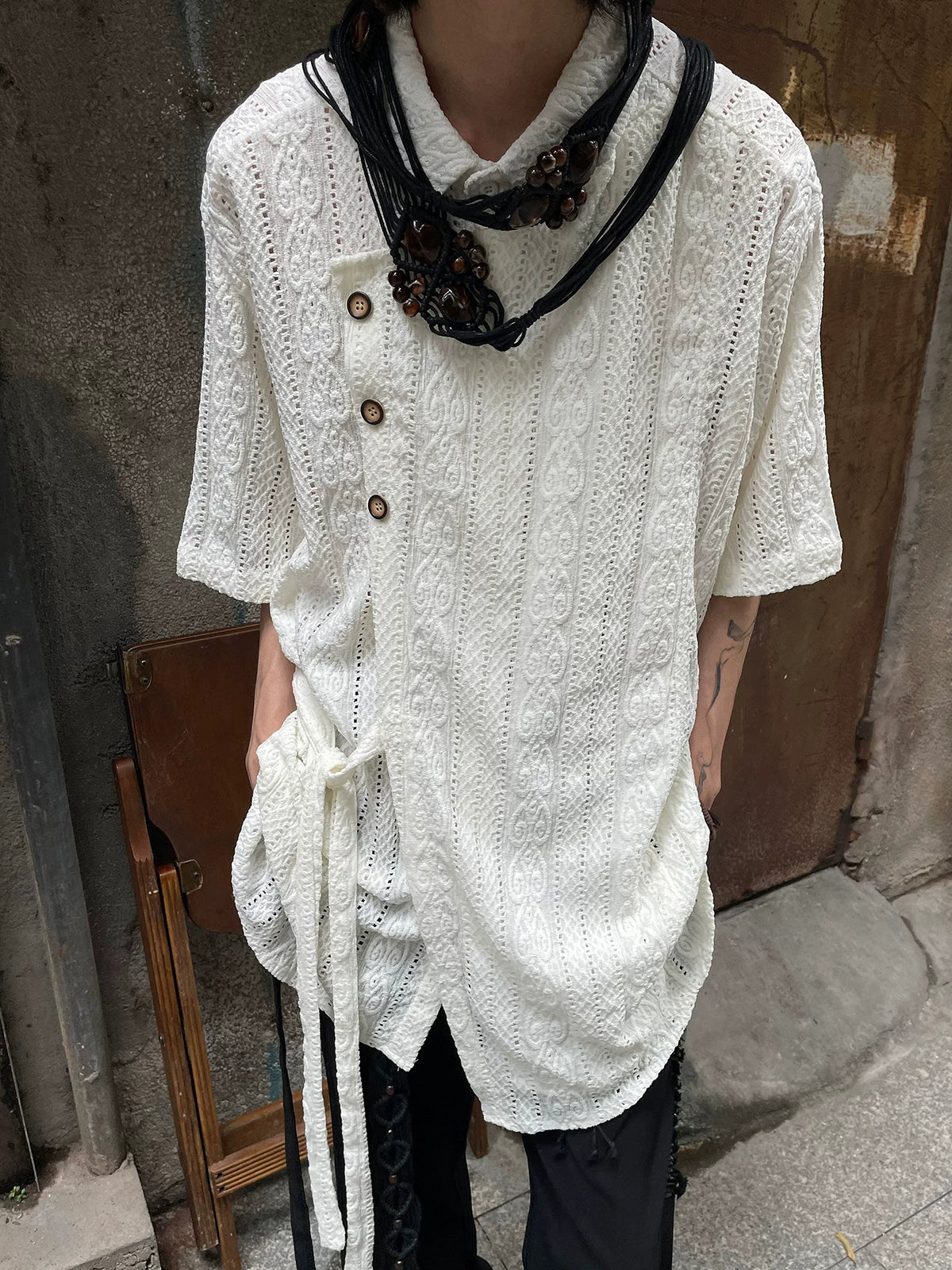 Nocturne Jacquard Draped Shirt