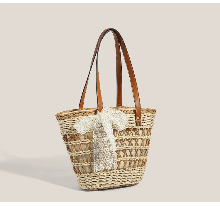 Lace Bow Summer Basket Tote