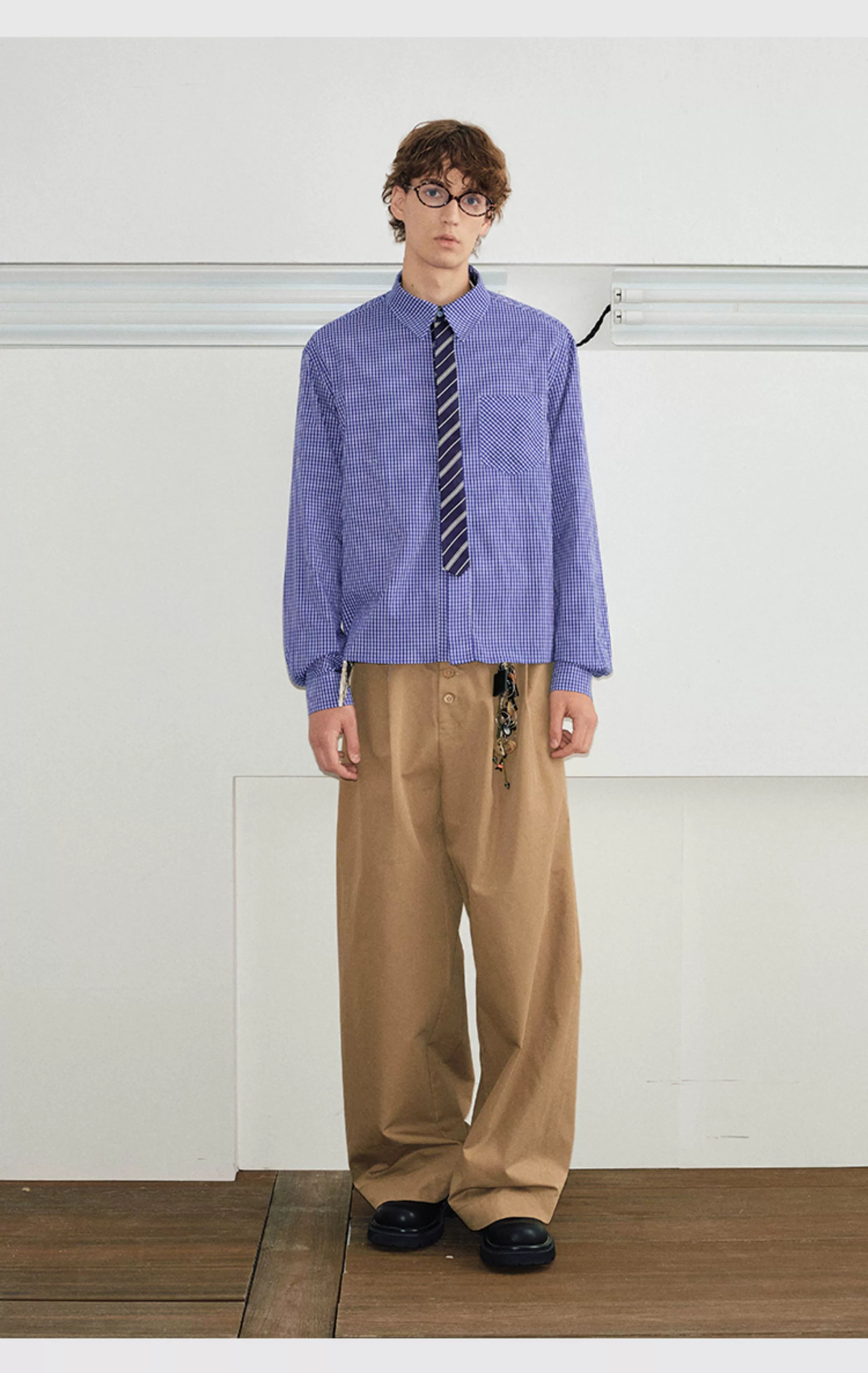 Contrast Collar Shirt and Tie Set