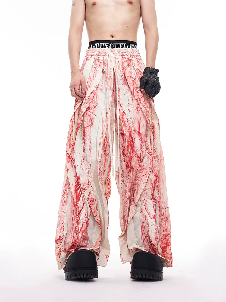 Drawstring Marble Wide-Leg Pants