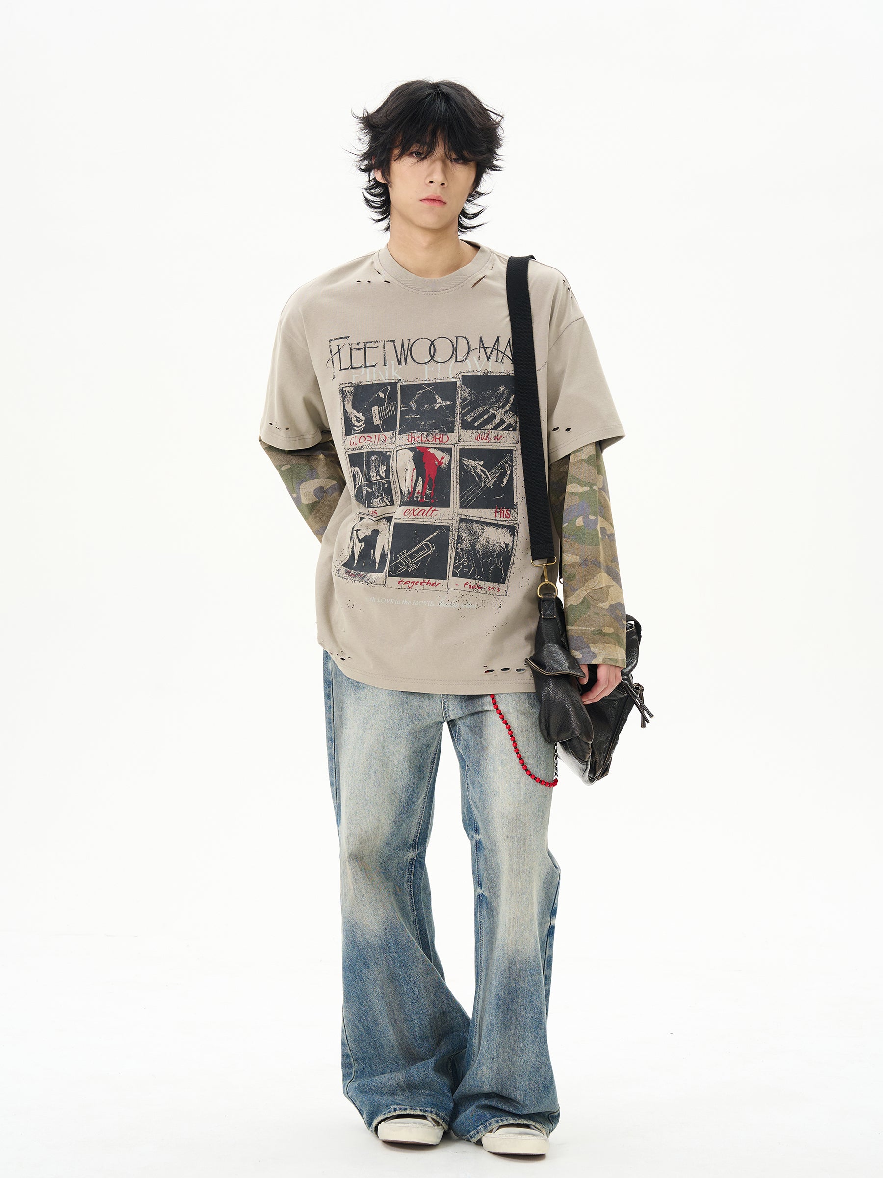 Vintage Layered Camo Sleeve T-Shirt