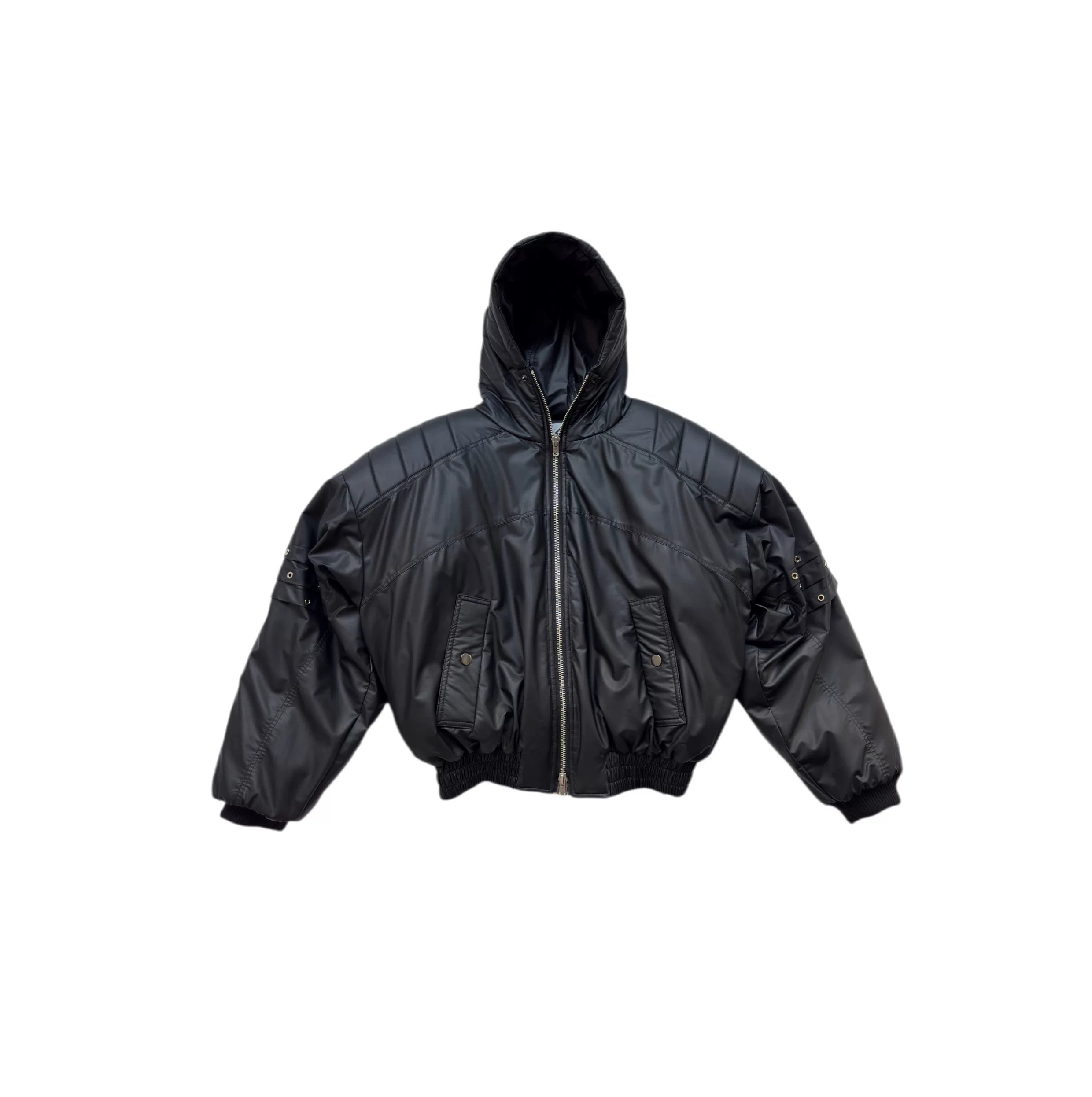 Midnight Rivet Hooded Puffer Bomber